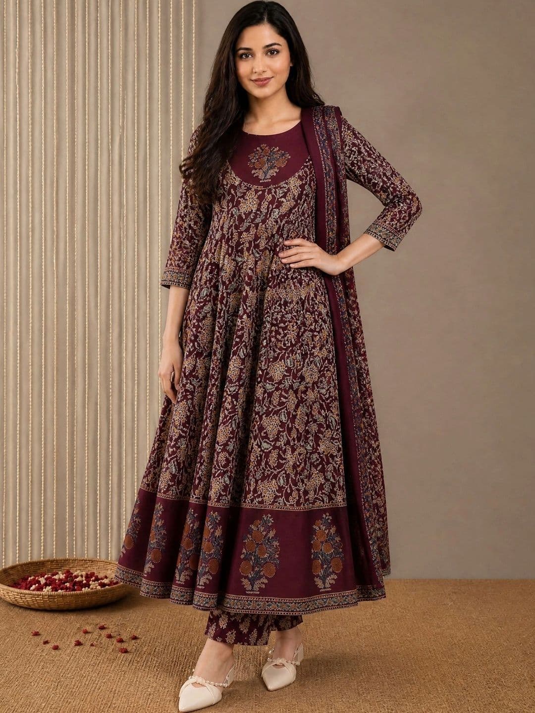 SZN Women Ethnic Motifs Printed Regular Pure Cotton Kurta with Trousers & With Dupatta - view 1