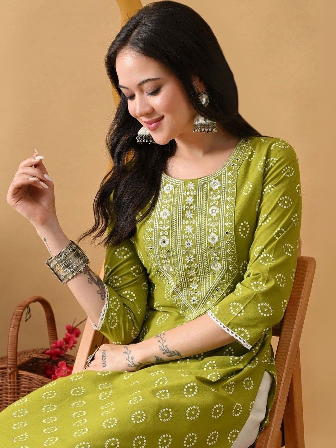 KKOUTFITS Women Ethnic Motifs Printed Thread Work Kurta - view 1