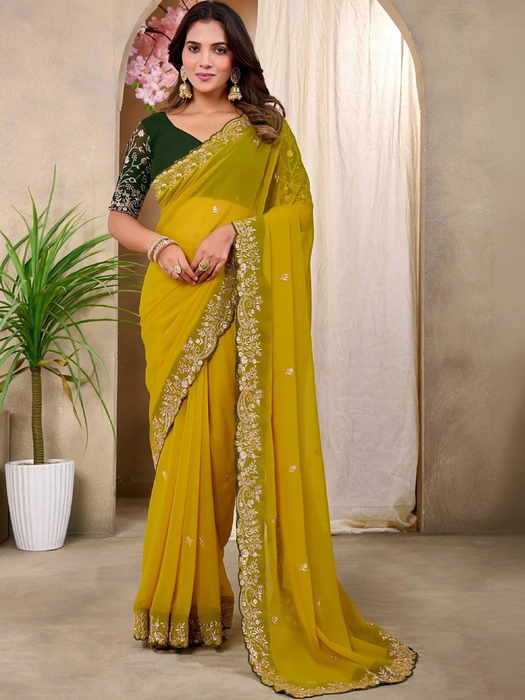 K 5 Fashion Women Embroidered GEORGETTE saree - view 1