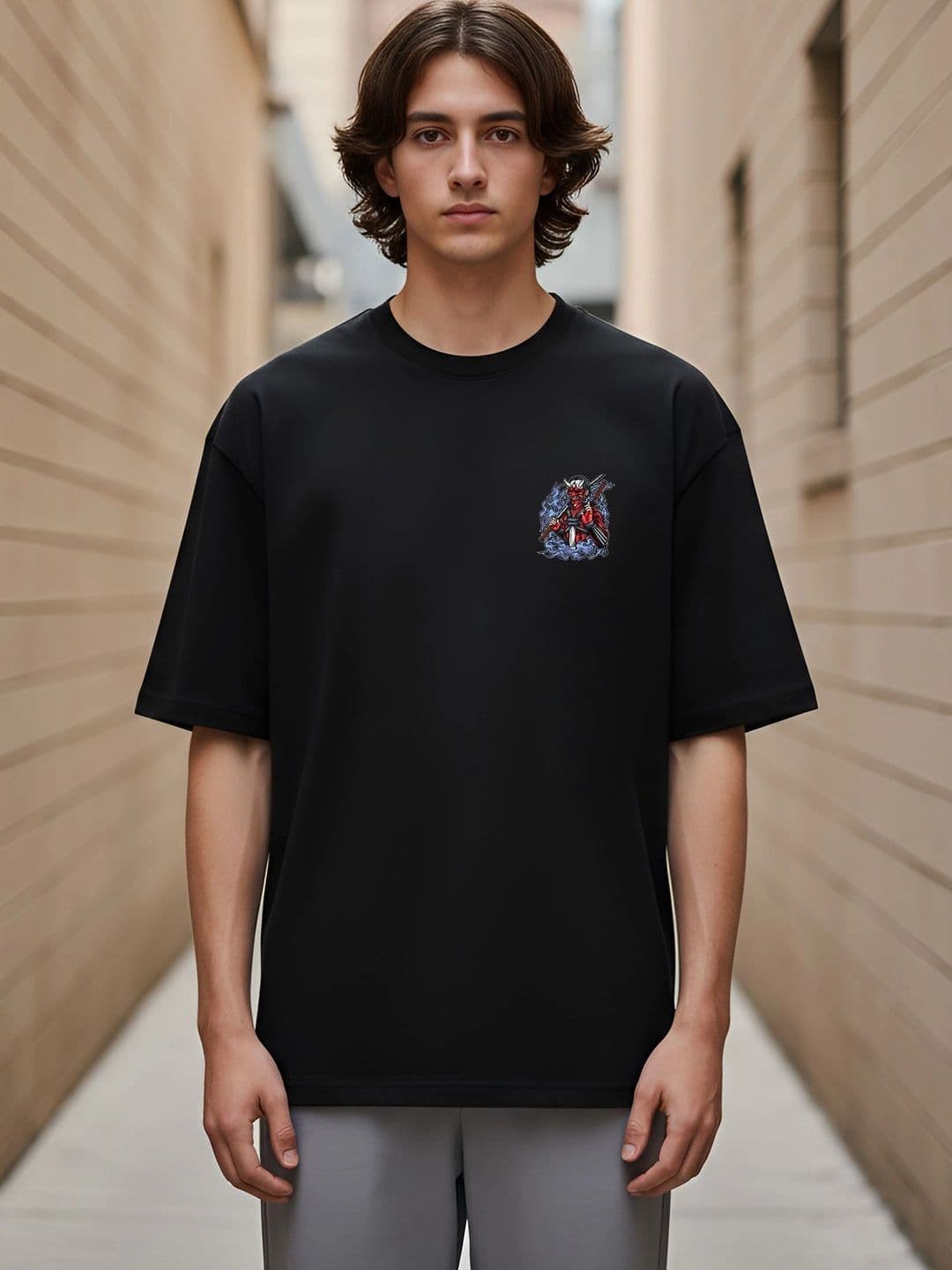 Black Pigeon Black Graphic Oversized Round Neck T-shirt - view 1