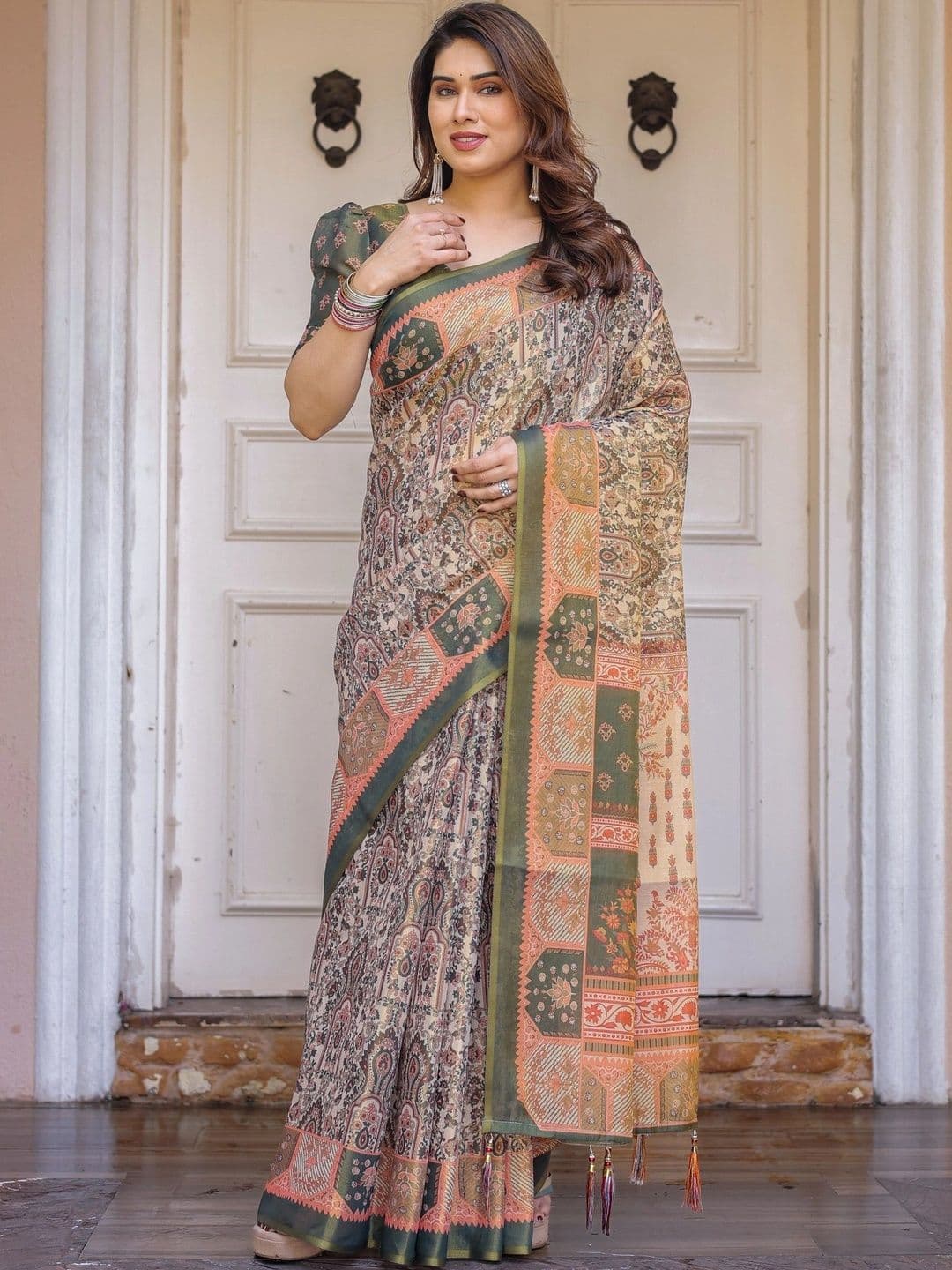 Mitera Paisley Linen Blend Designer Saree - view 1