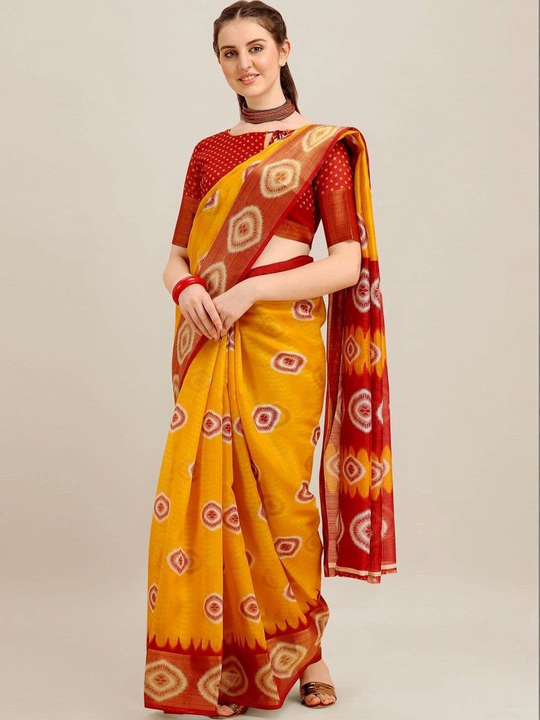 alkaa fashion Bandhani Linen Blend Saree - view 1