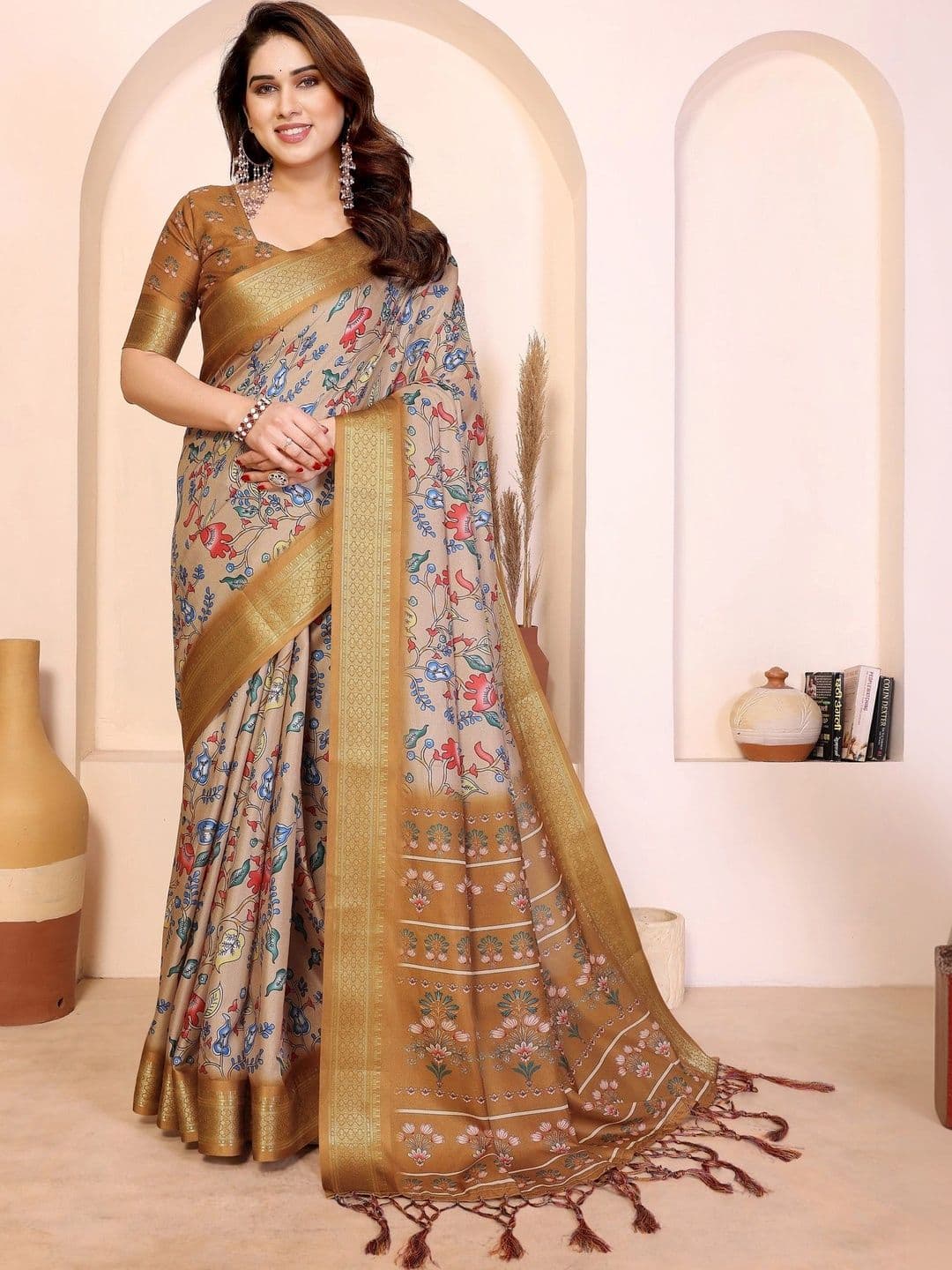 Mitera Floral Zari Silk Cotton Designer Saree - view 1