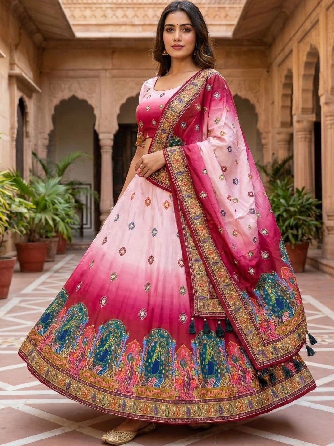 Kaizen TEXO FAB Printed Kalamkari Semi-Stitched Lehenga & Unstitched Blouse With Dupatta - view 1