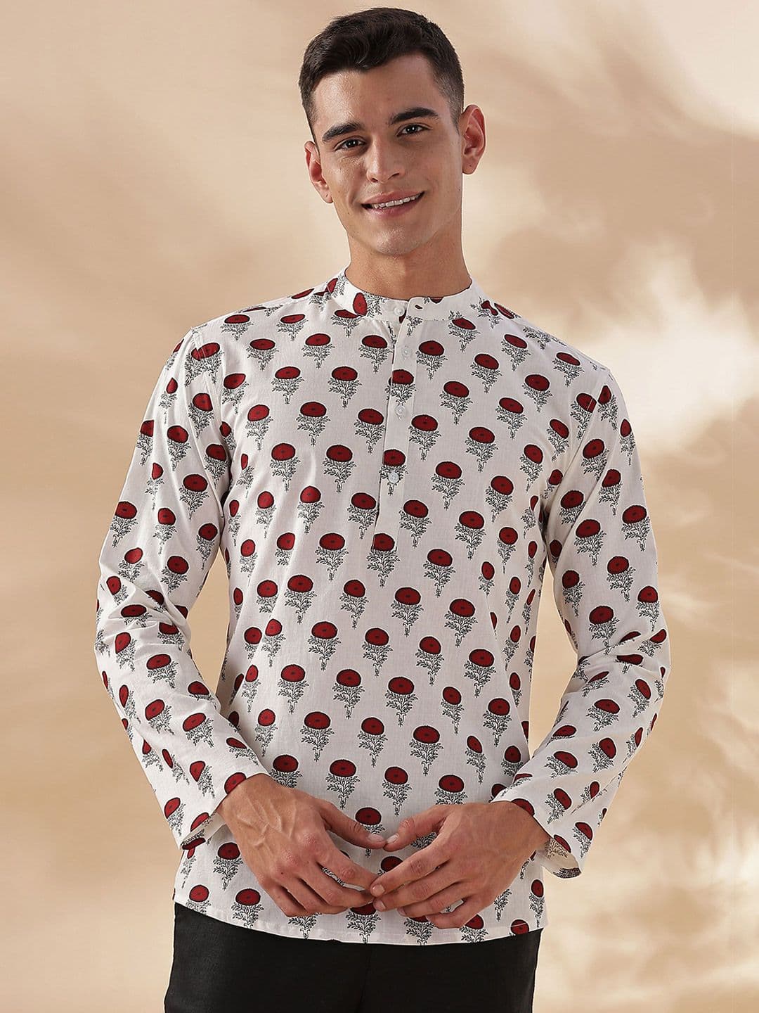 Anouk Tribal Printed Band Collar Thread Work Pure Cotton Short Kurta - view 1