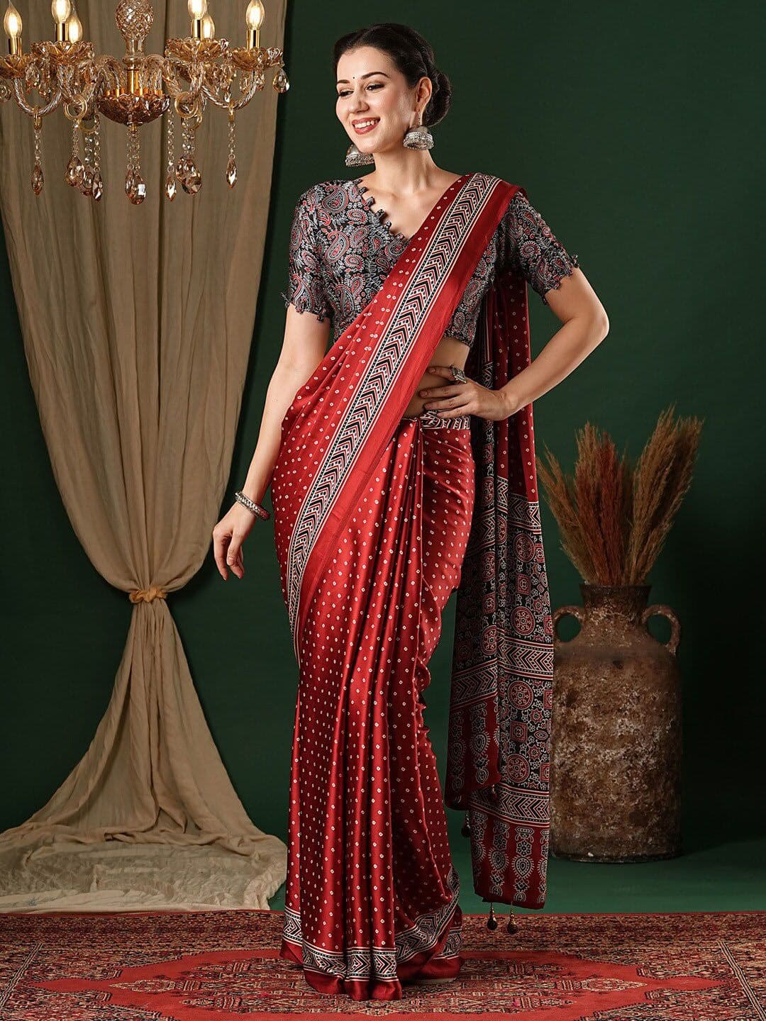 Anouk Bandhani Ethnic Printed Pure Crepe Saree - view 1
