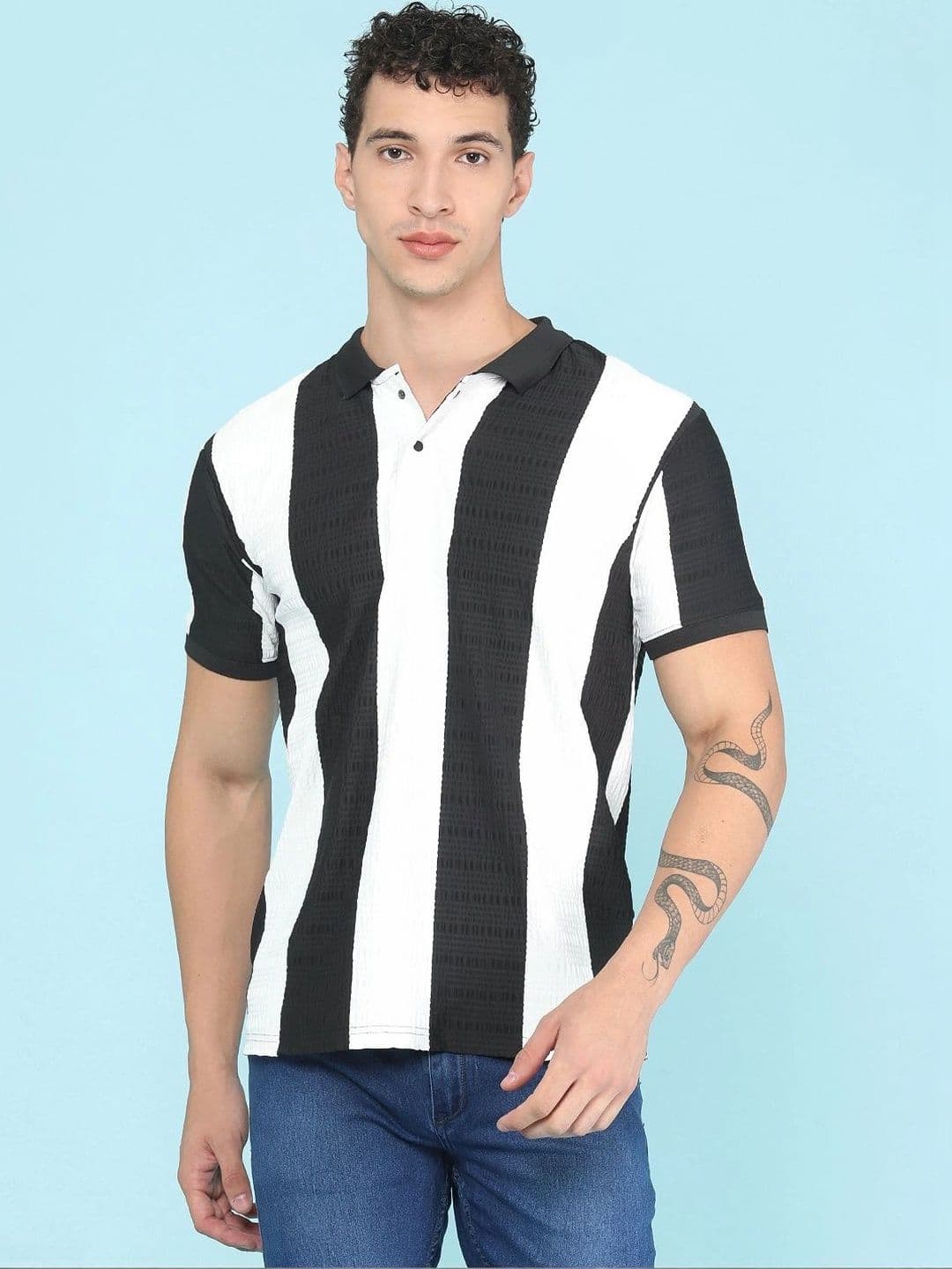 V-Mart Men Striped Polo Collar T-shirt - view 1