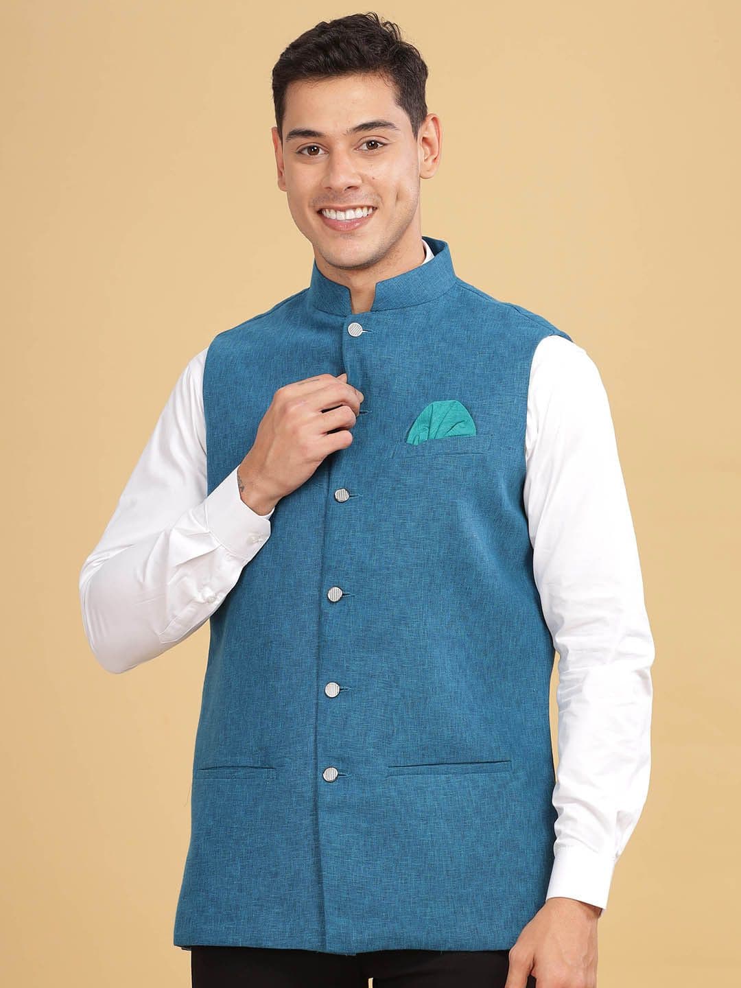 Anouk Men Woven-Design Mandarin-Collar Nehru Jacket - view 1