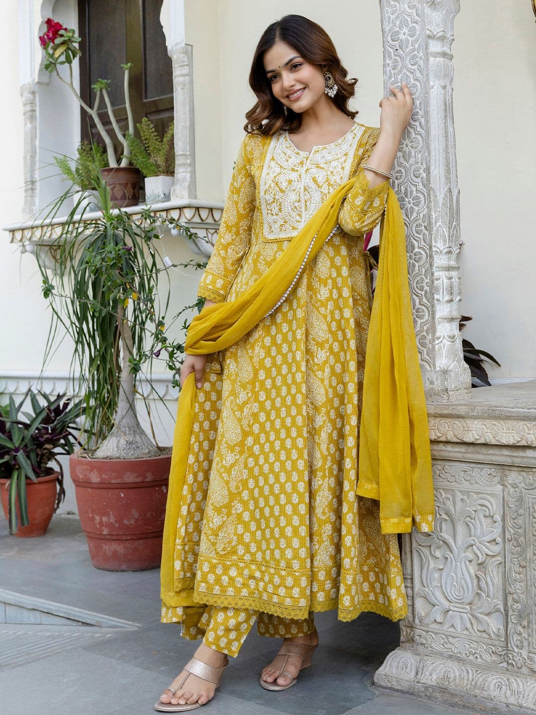 Anouk Women Floral Embroidered Cotton Kurta with Trousers & Dupatta - view 1