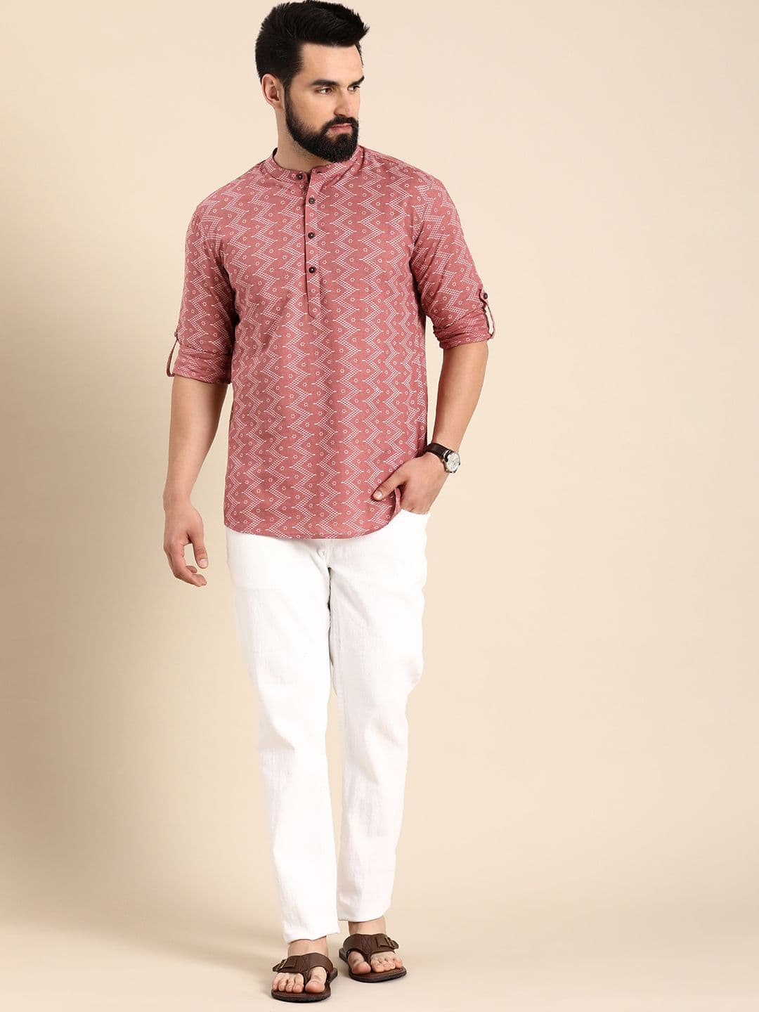 Anouk Men Geometric Printed Pure Cotton Short Kurta - view 1