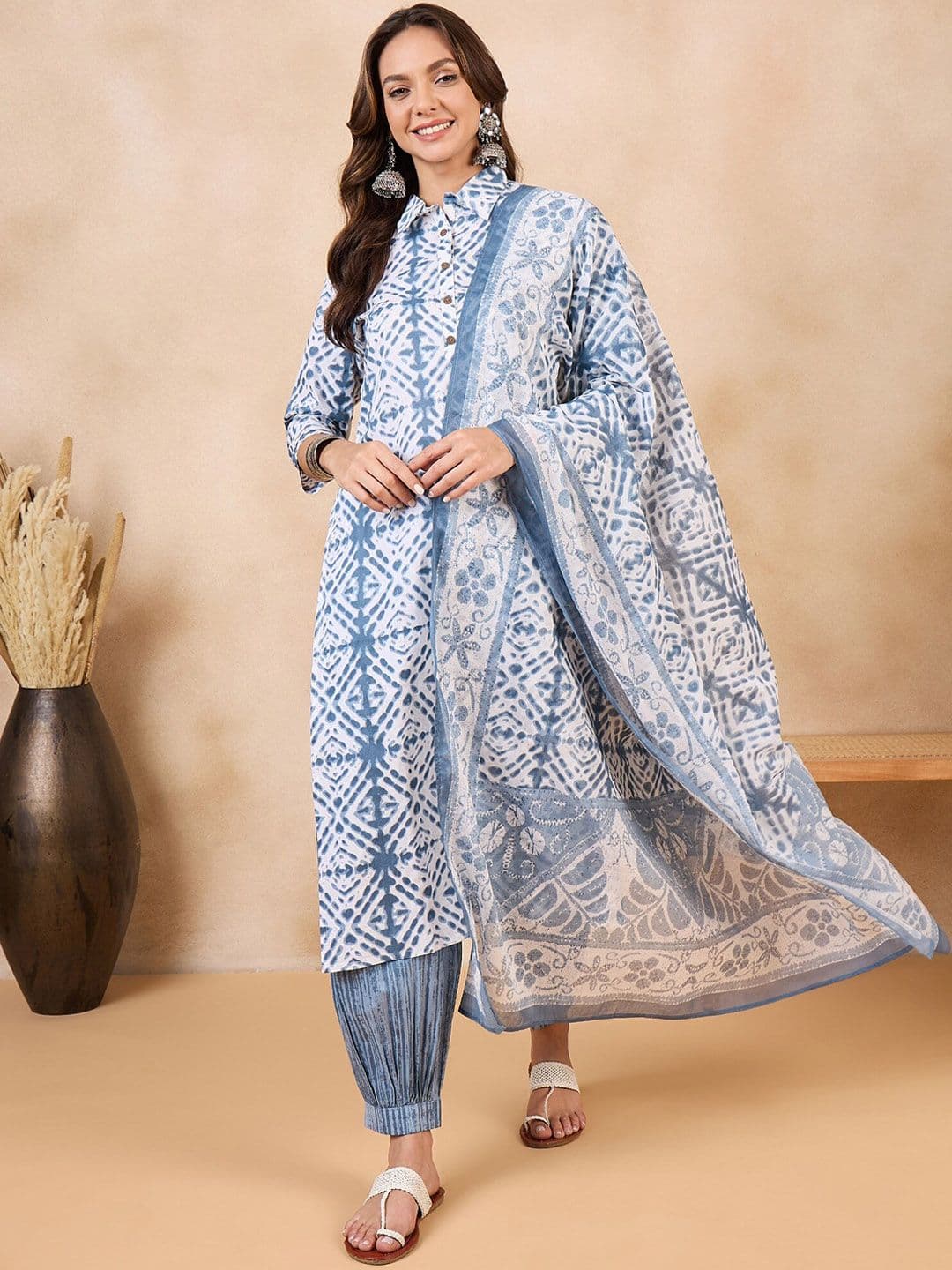 Anouk Floral Printed Pure Cotton Straight Kurta With Salwar & Dupatta - view 1