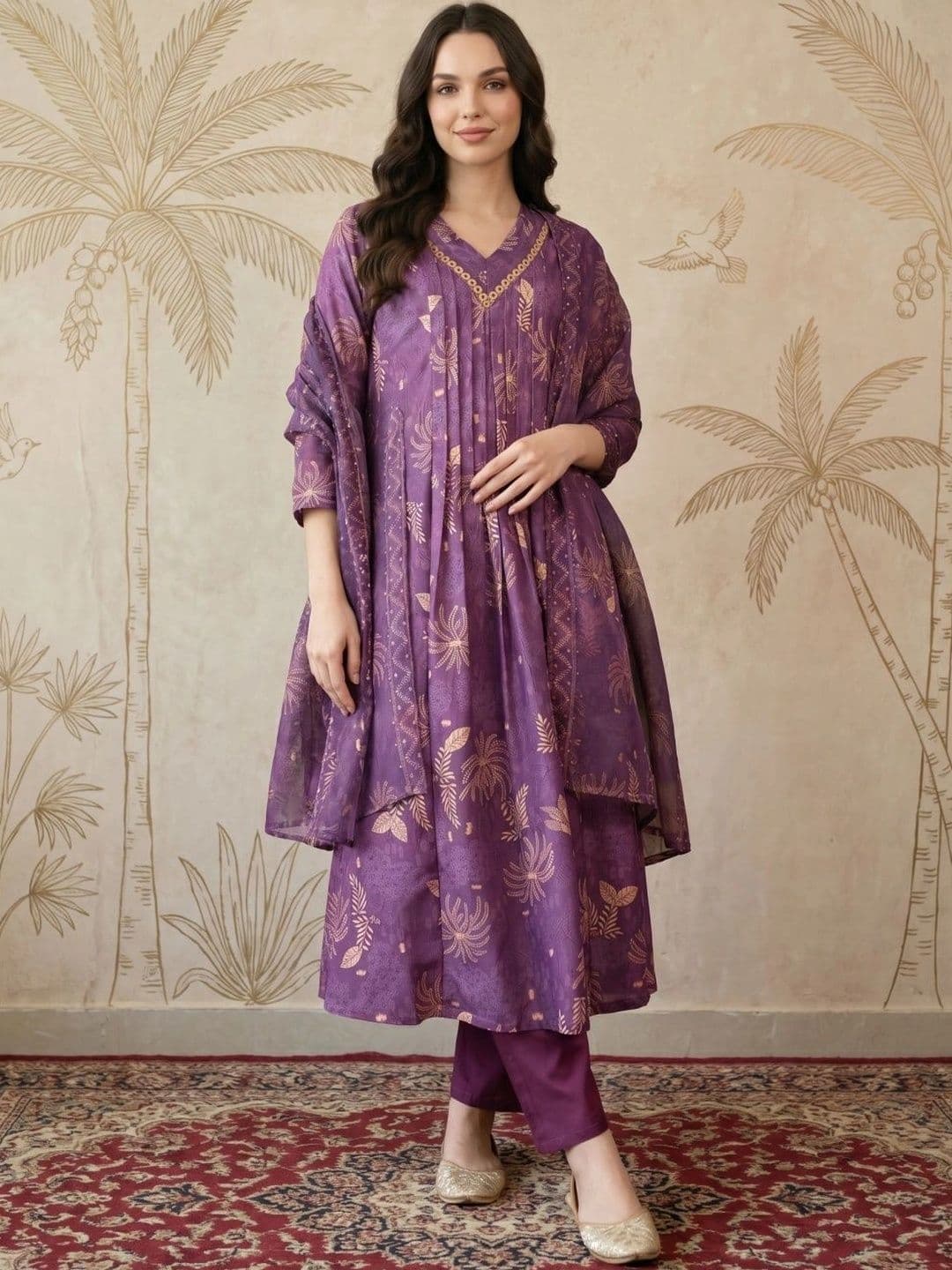 Sangria Women Ethnic Motifs Printed Empire Kurta with Trousers & With Dupatta - view 1