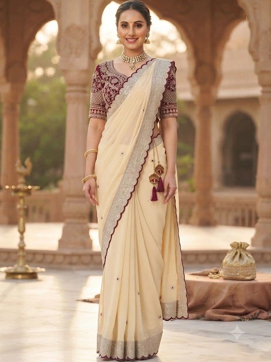 VASTRABELLA Sequinned Art Silk Saree - view 1