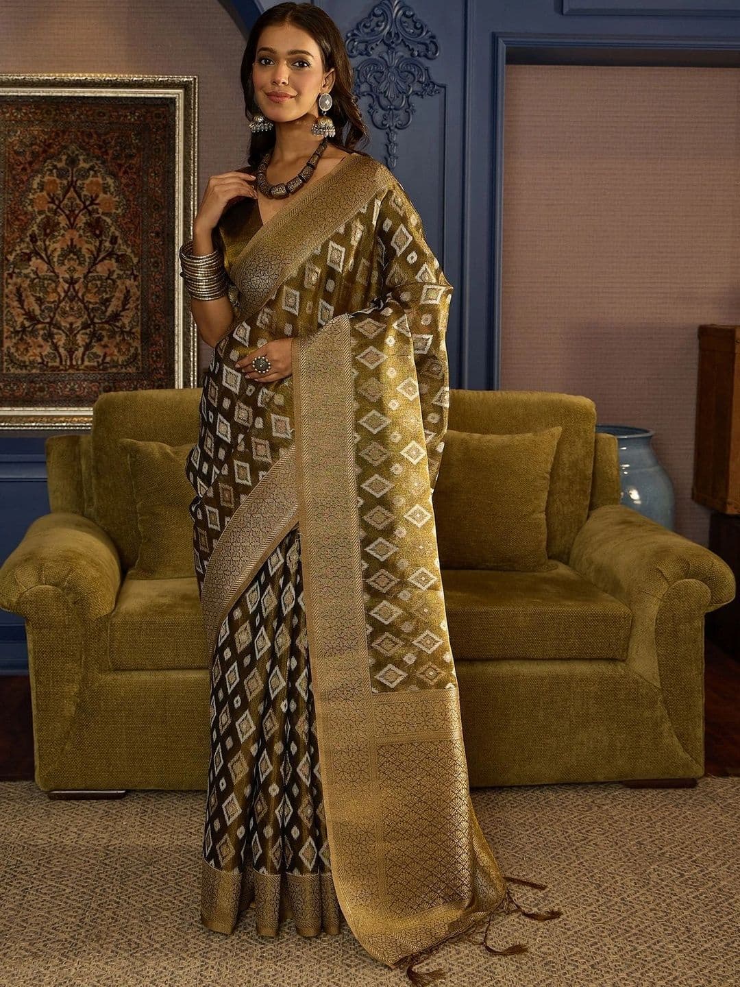 Sangria Woven Design Zari Ikat Saree - view 1