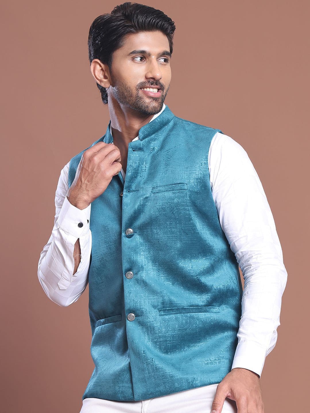 Anouk Printed Kurta With Pyjama & Nehru Jacket - view 1