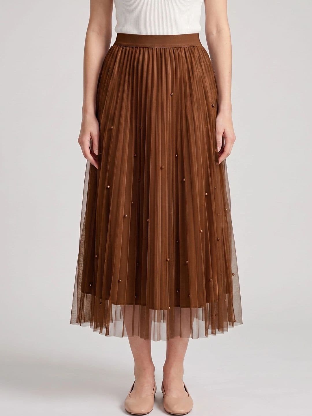 Neet Women Net Accordion Pleated Midi Flared Skirt - view 1