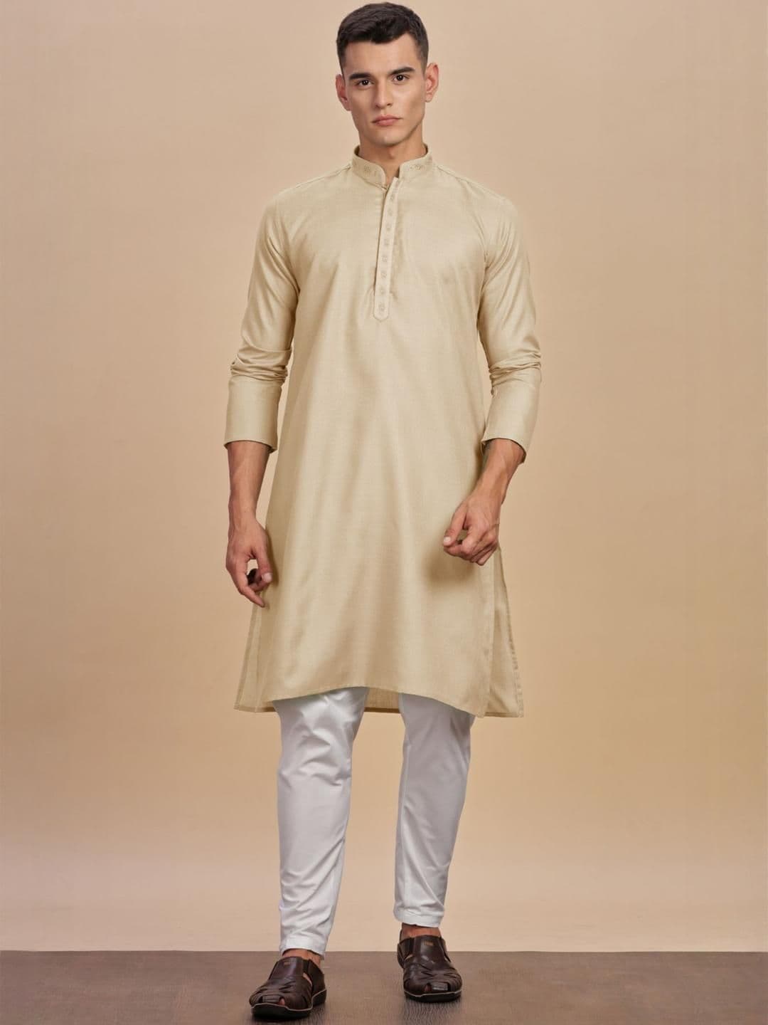 Anouk Men Button Patti Embroidery Work Long Kurta - view 1