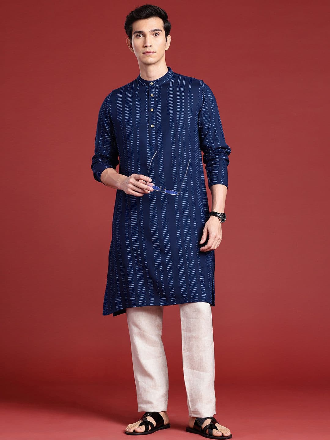 Anouk Men Polka Dot Printed Pure Cotton Kurta - view 1