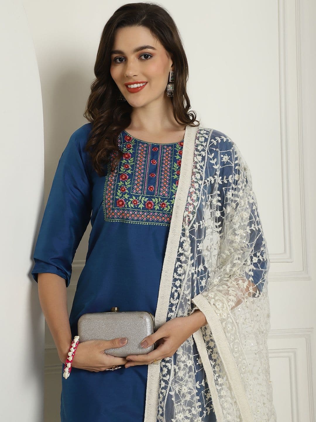 Anouk Women Floral Embroidered Regular Chikankari Kurta with Trousers & With Dupatta - view 1