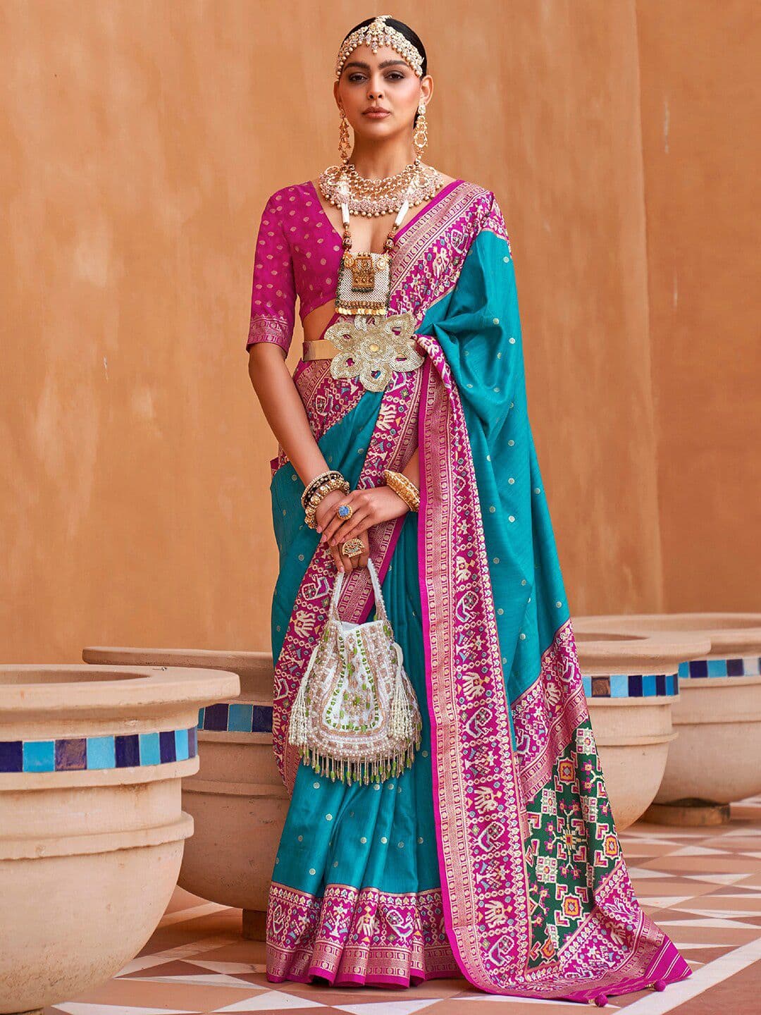 Anouk Polka Dots Woven Design Zari Patola Saree - view 1