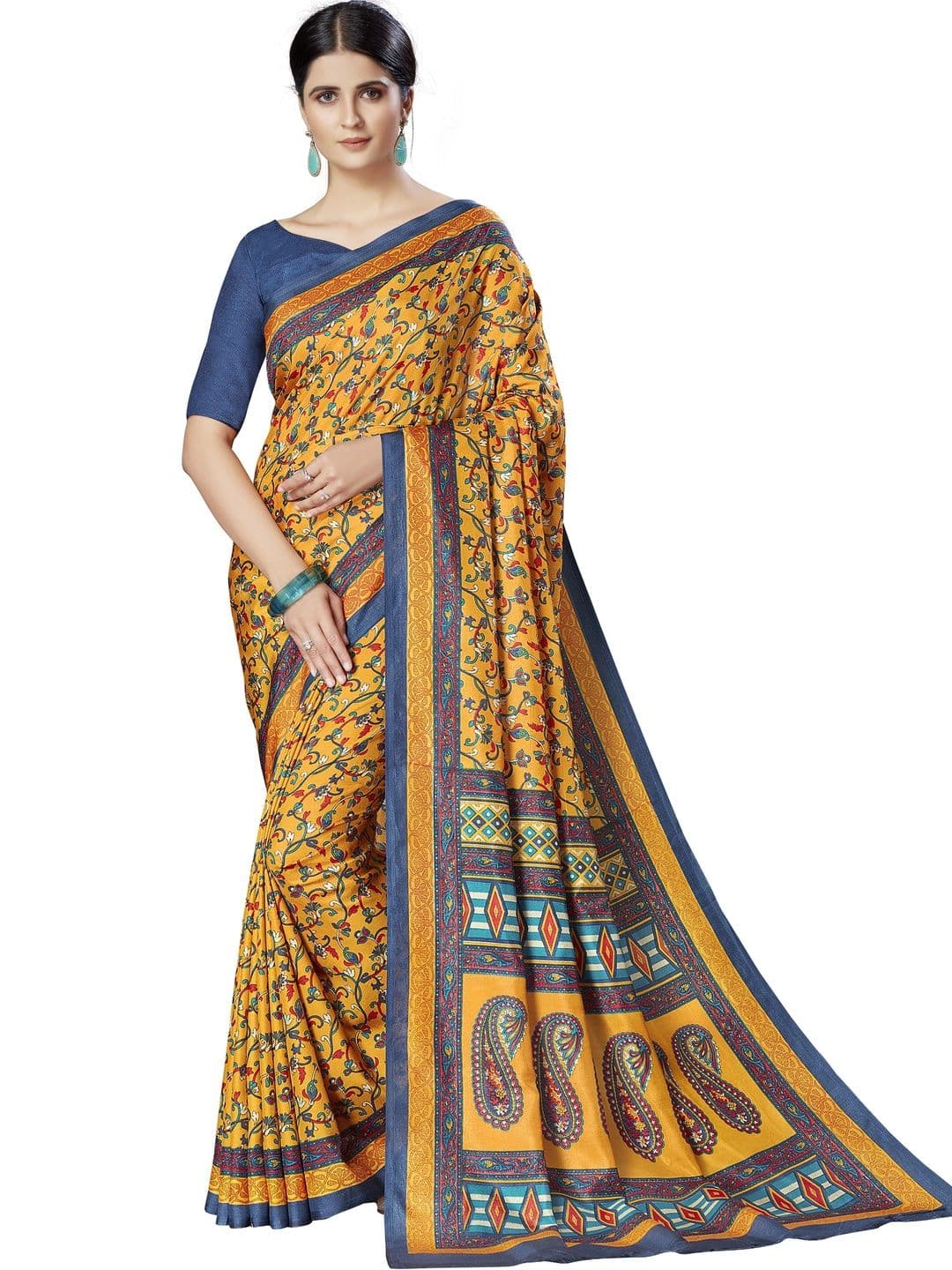 Novus Knitting Paisley Satin Saree - view 1