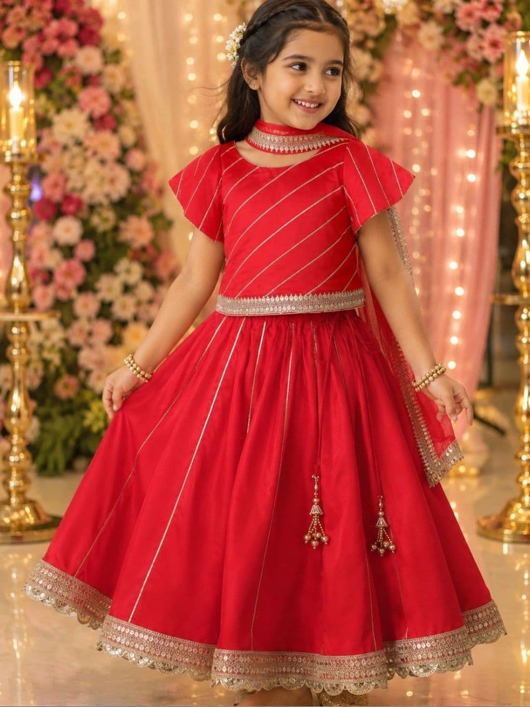Fun Little Ones Girls Sequinned Ready to Wear Lehenga & Blouse With Dupatta - view 1