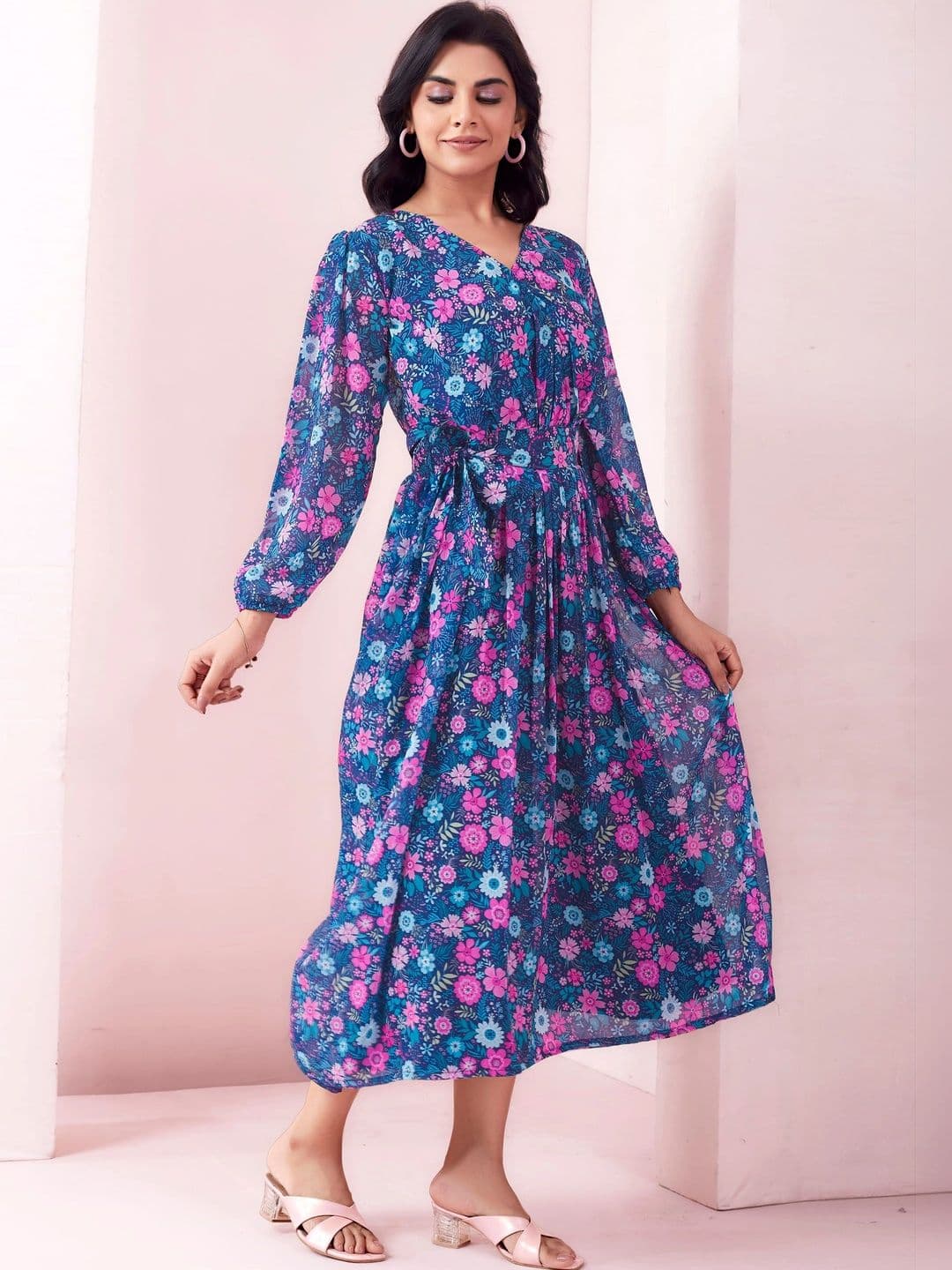 PAUSE Floral Print Georgette A-Line Midi Dress - view 1