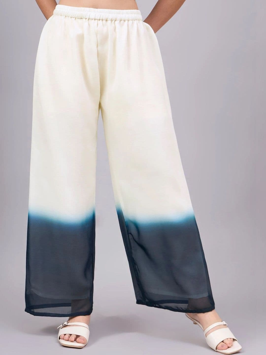 BANJANAN Women Colourblocked Knitted Georgette Ethnic Palazzos - view 1
