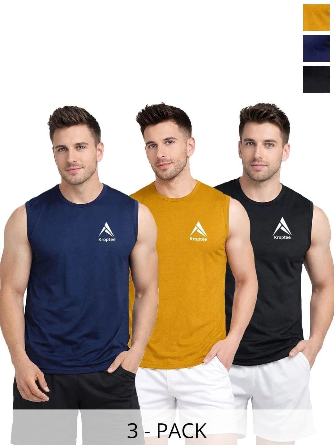 Kroptee Pack of 3 Cotton Blend Gym Vest - view 1