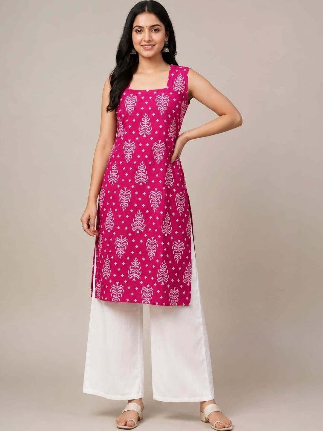 HERE&NOW Ethnic Motifs Printed Square Neck Kurti - view 1