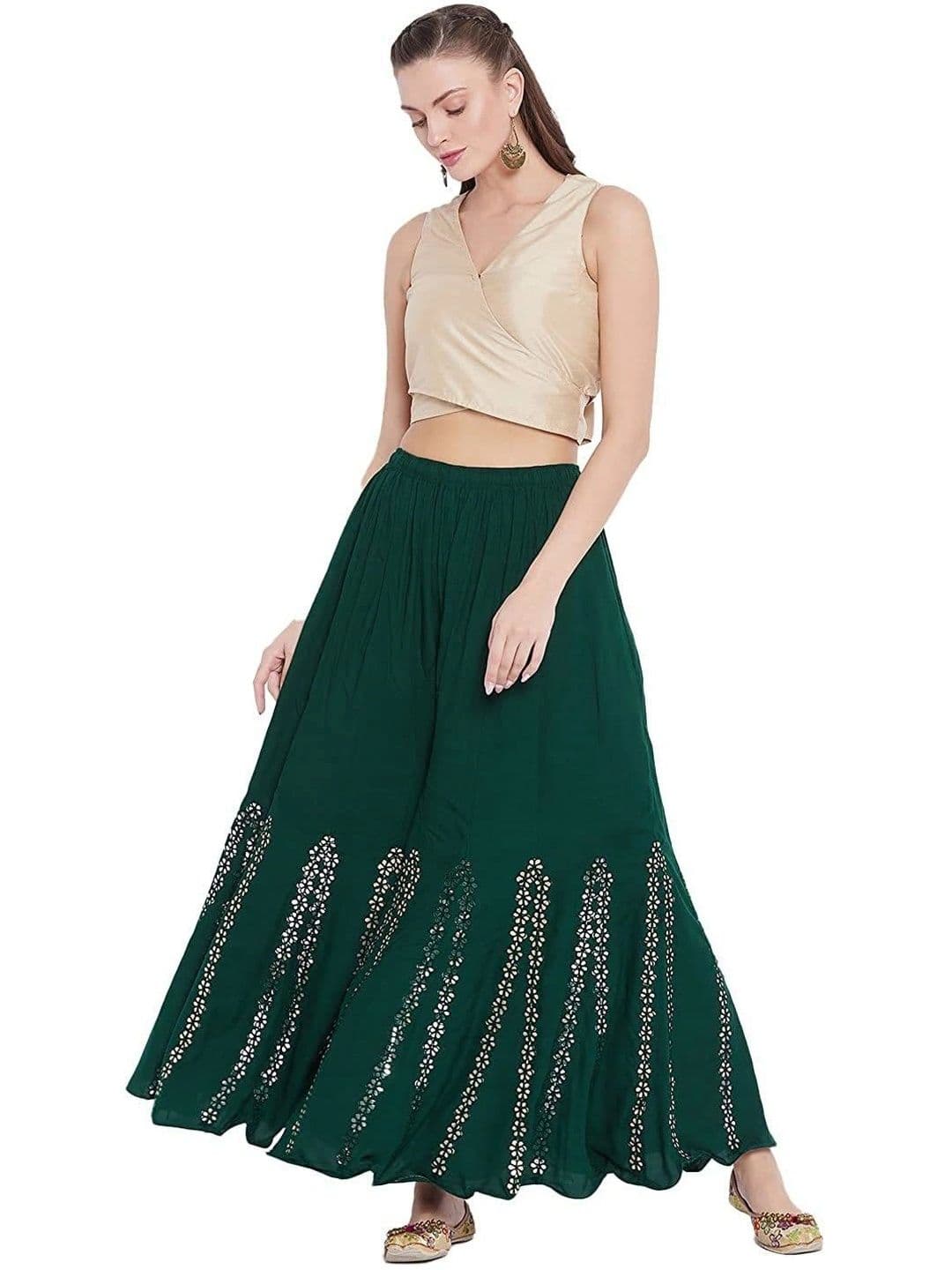 PINOVO Women Floral Embroidered Flared Knitted Ethnic Palazzos - view 1