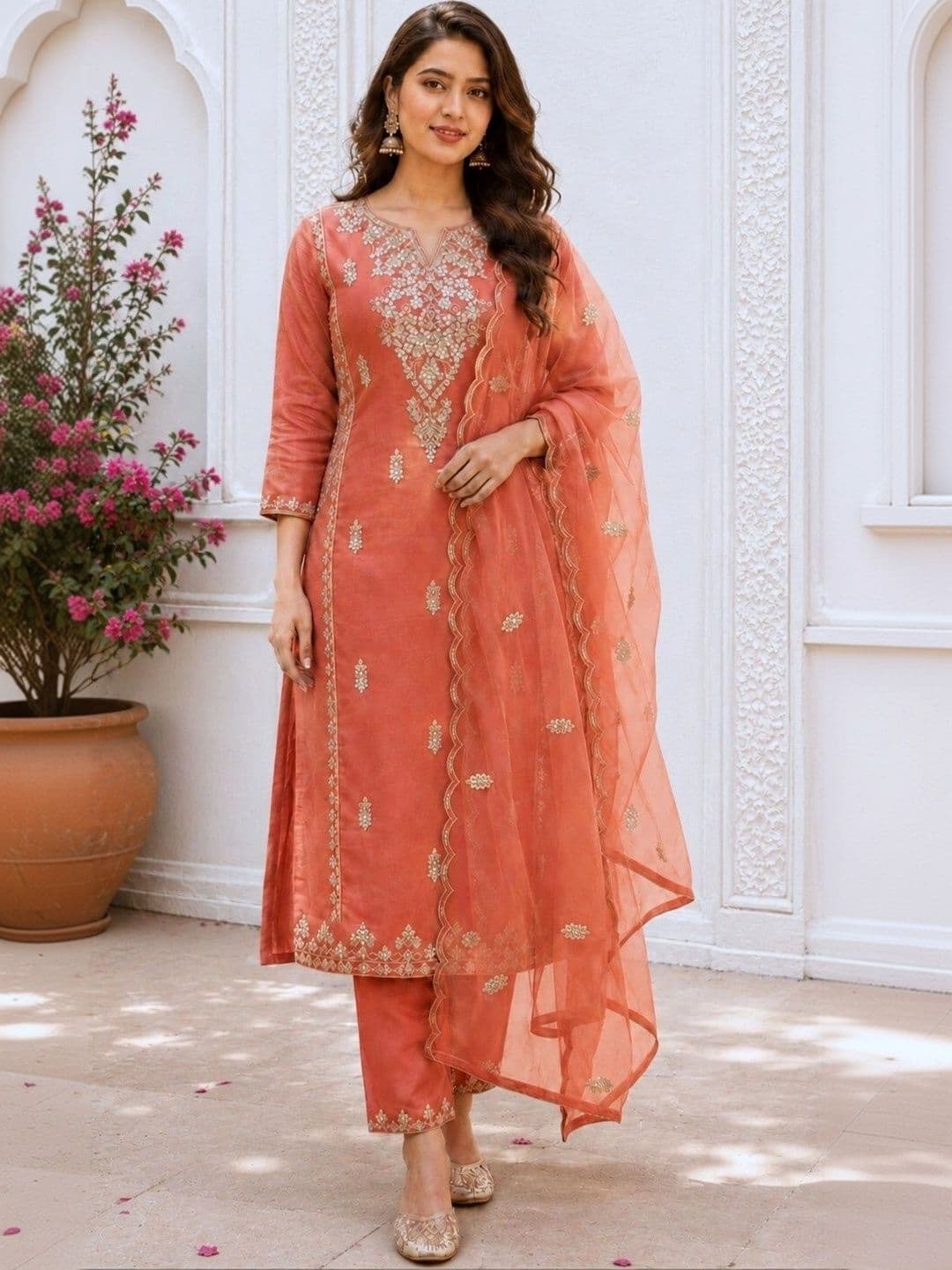 NAROLA TEXTILE Women Ethnic Motifs Embroidered Regular Kurta with Trousers & With Dupatta - view 1