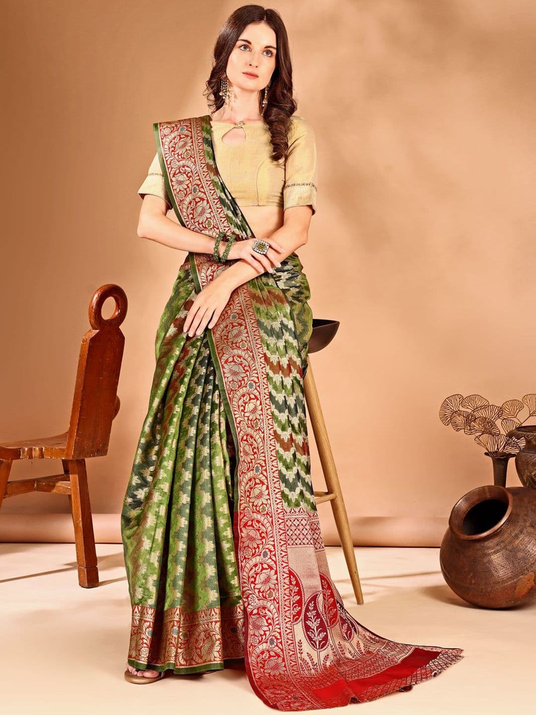 Anouk Geometric Woven Design Organza Banarasi Saree - view 1