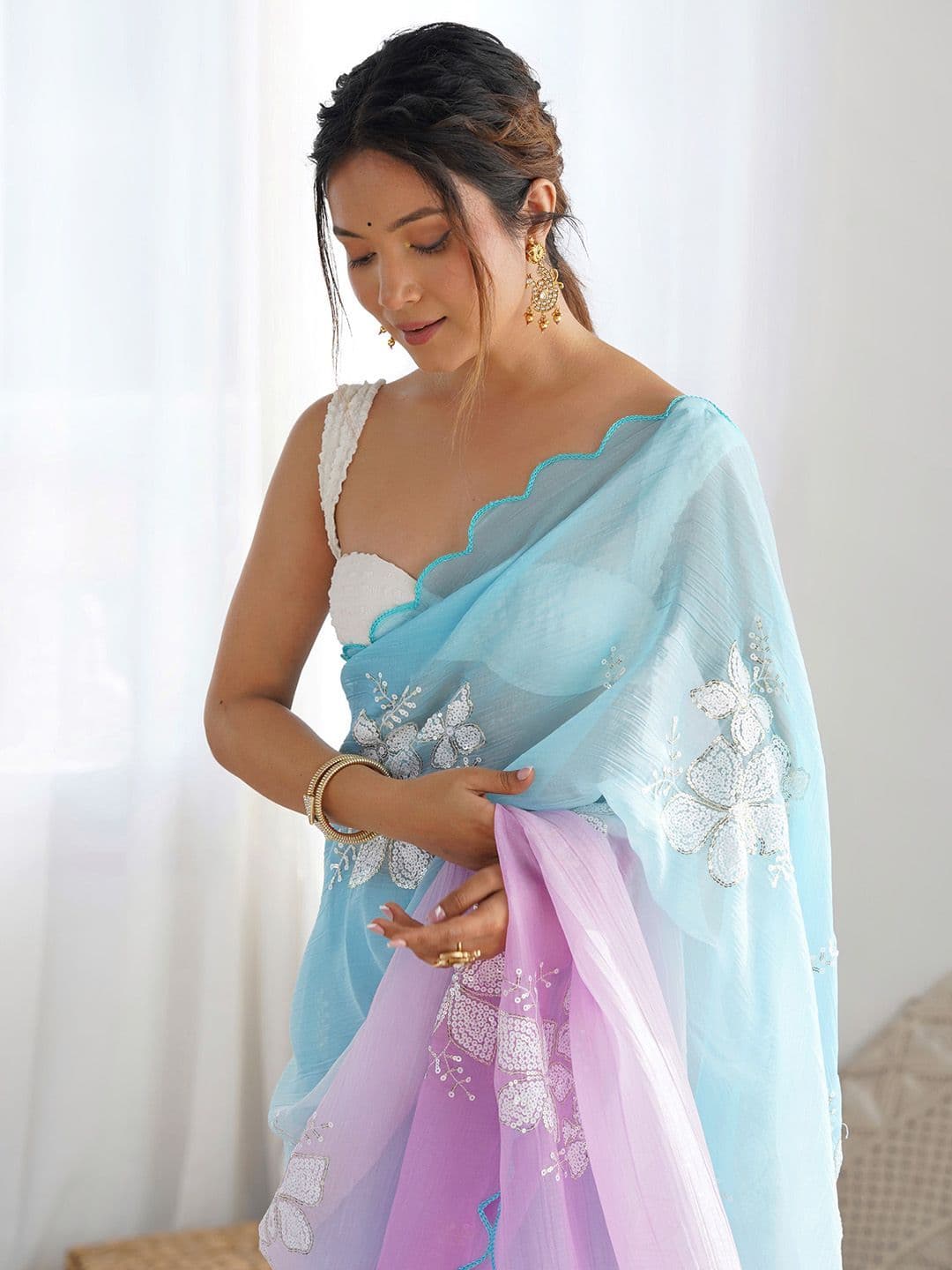 Anouk Women Embellished Sequinned Pure Chiffon Saree - view 1