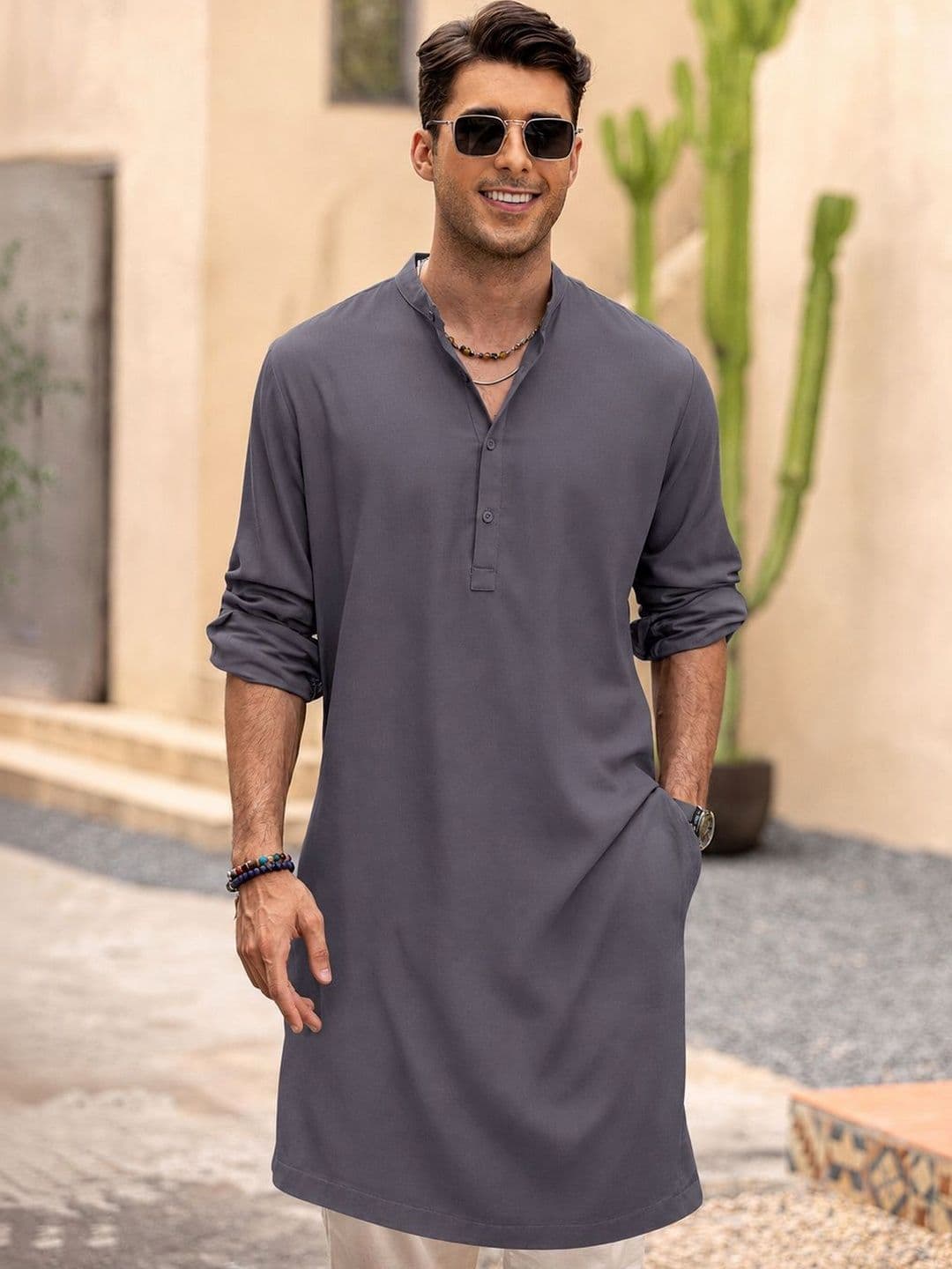 Anouk Men Pure Cotton Solid Knee Length Straight Kurta - view 1