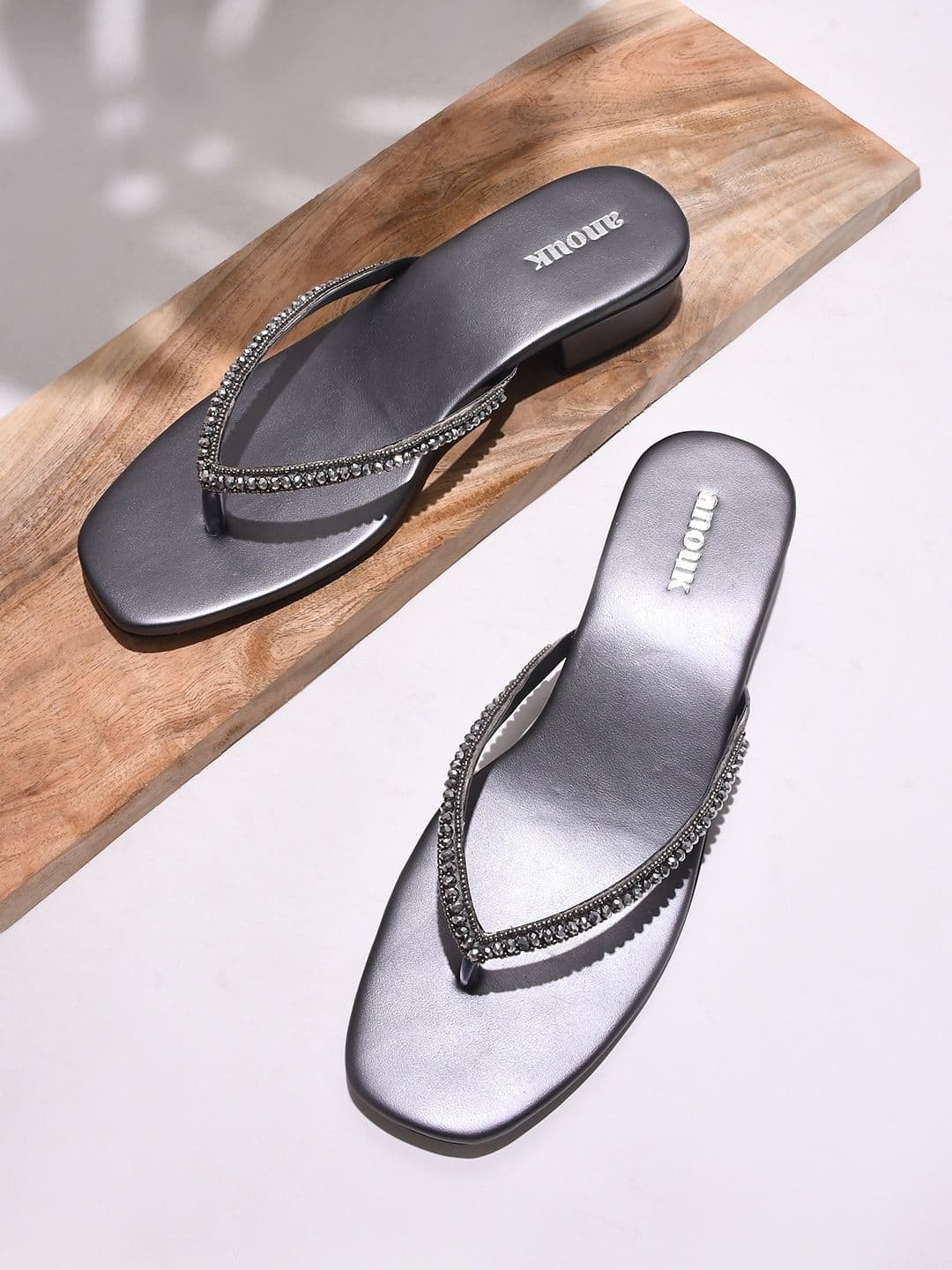 Anouk Grey Embellished Block Heels - view 1