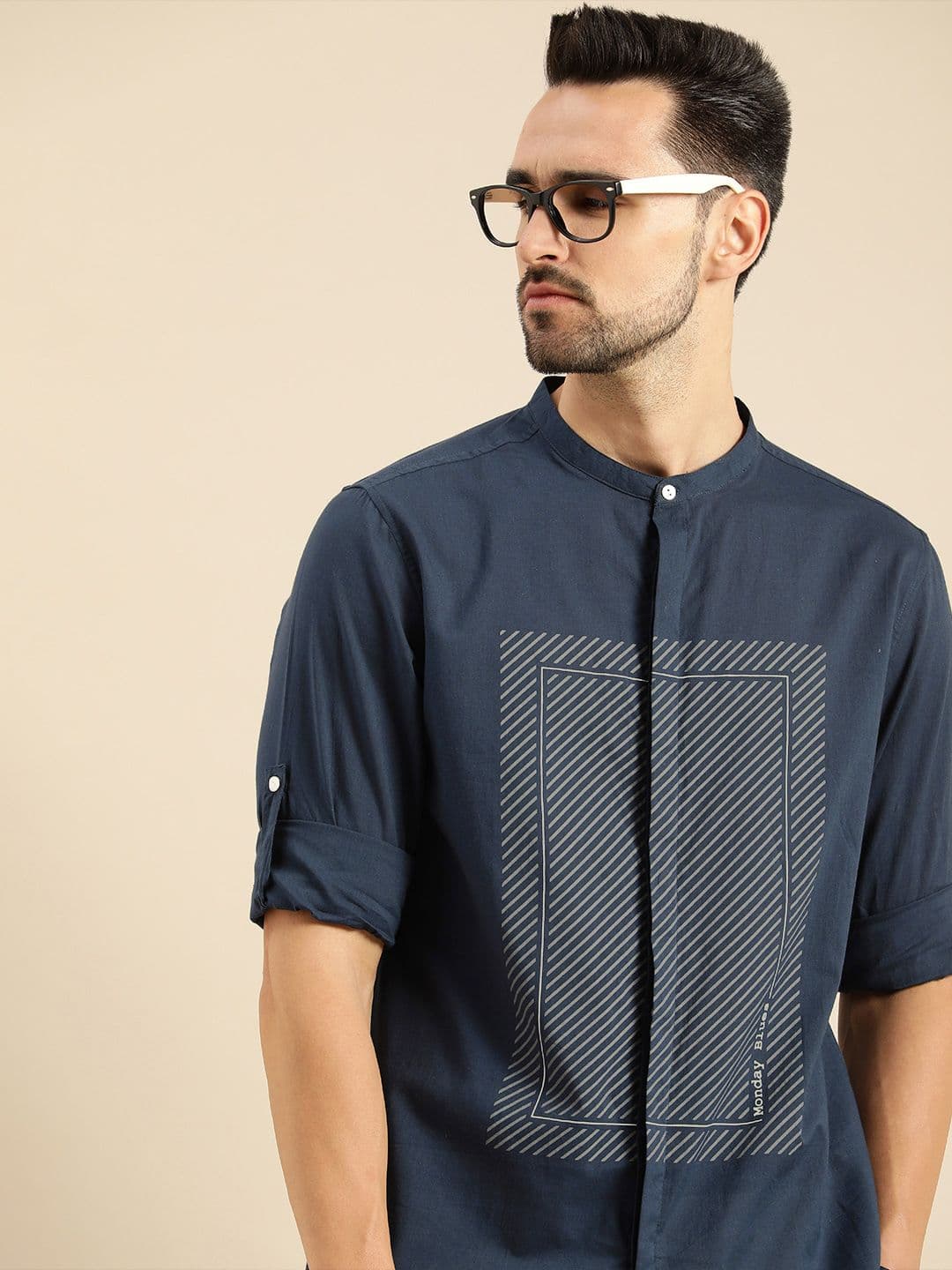 Anouk Men Navy Blue Multi Striped Cotton Casual Shirt - view 1