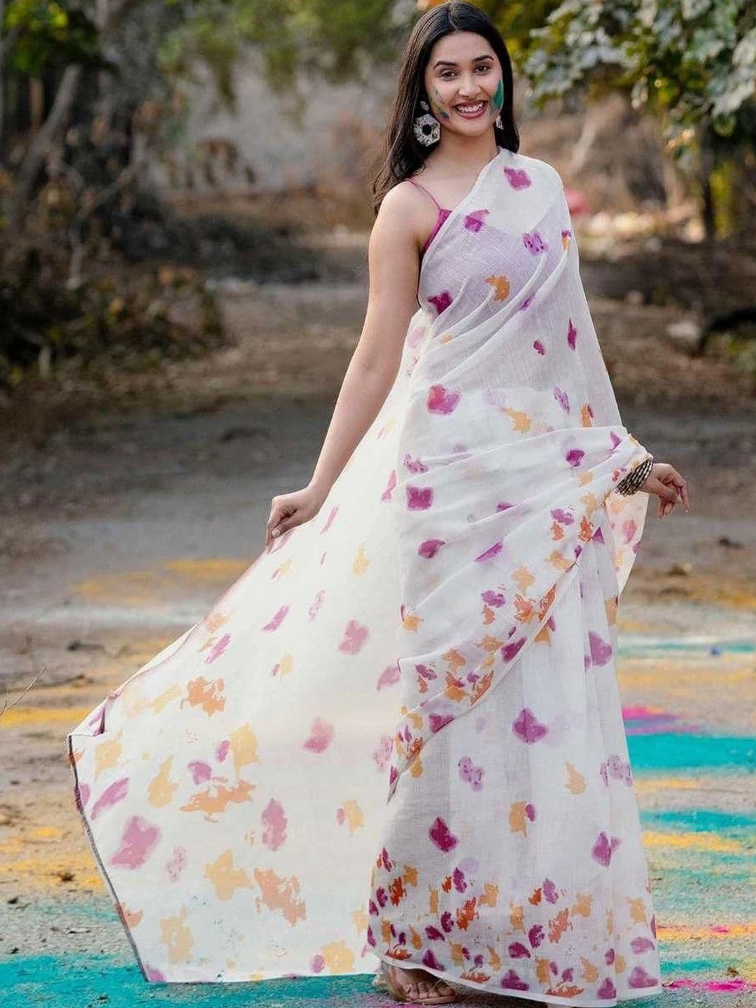 clothendy Tie and Dye Pure Linen Saree - view 1