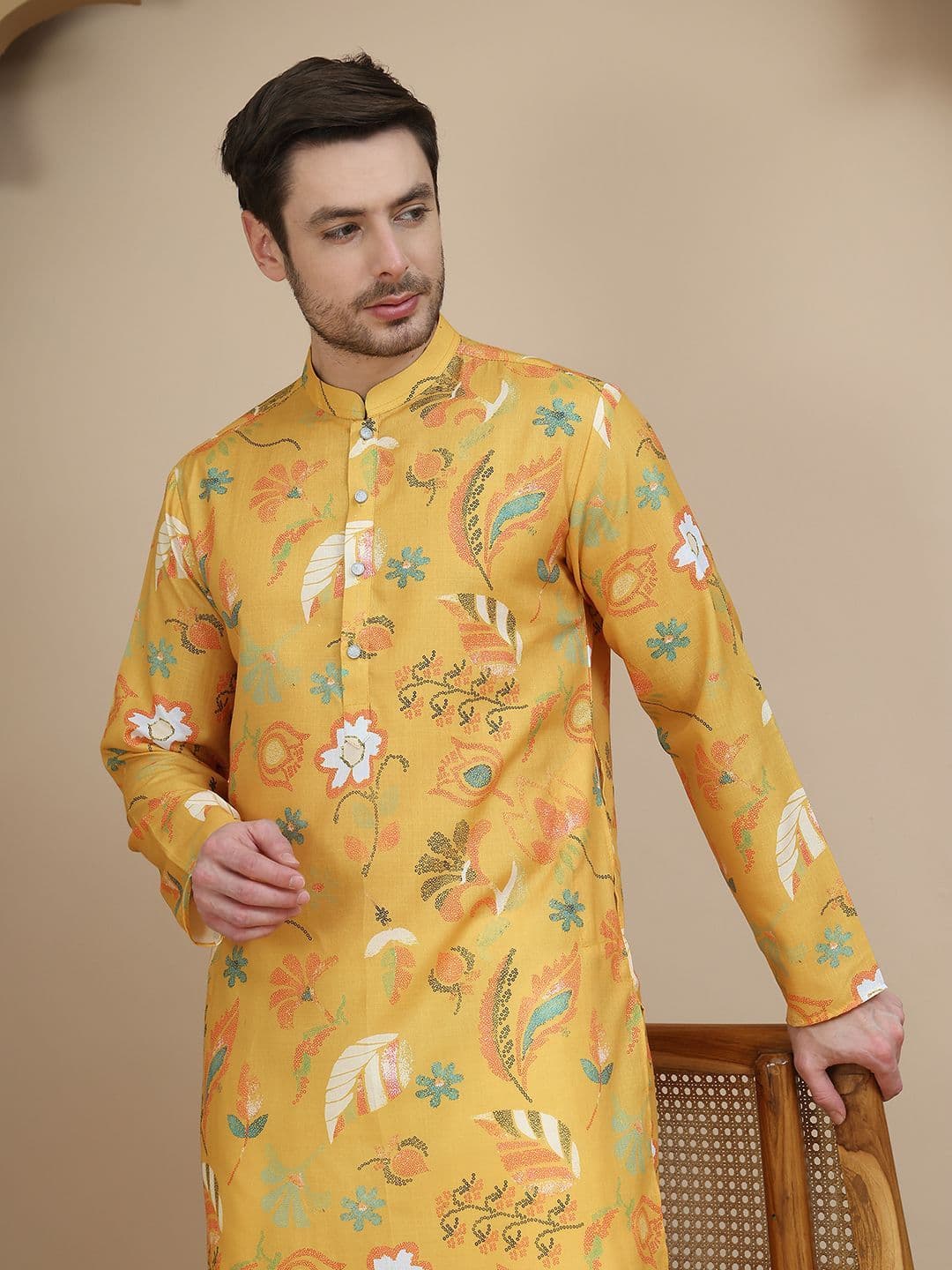 Anouk Floral Printed Mandarin Collar Straight Kurta - view 1