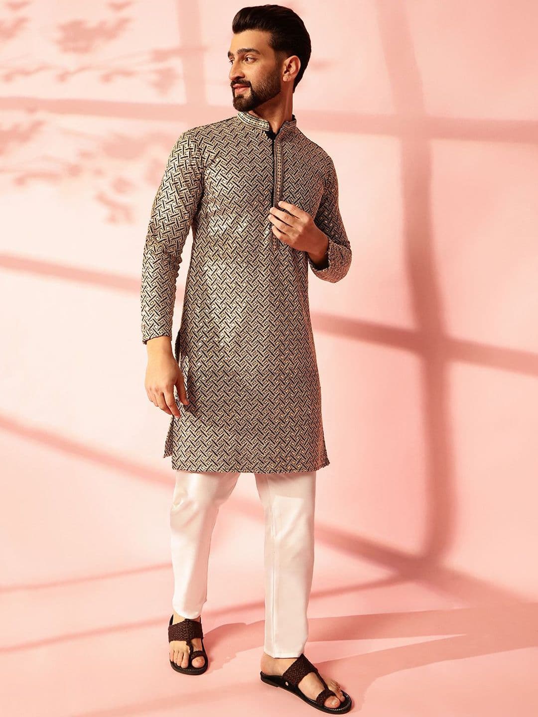 Anouk Geometric Embroidered Sequinned Cotton Straight Kurta - view 1