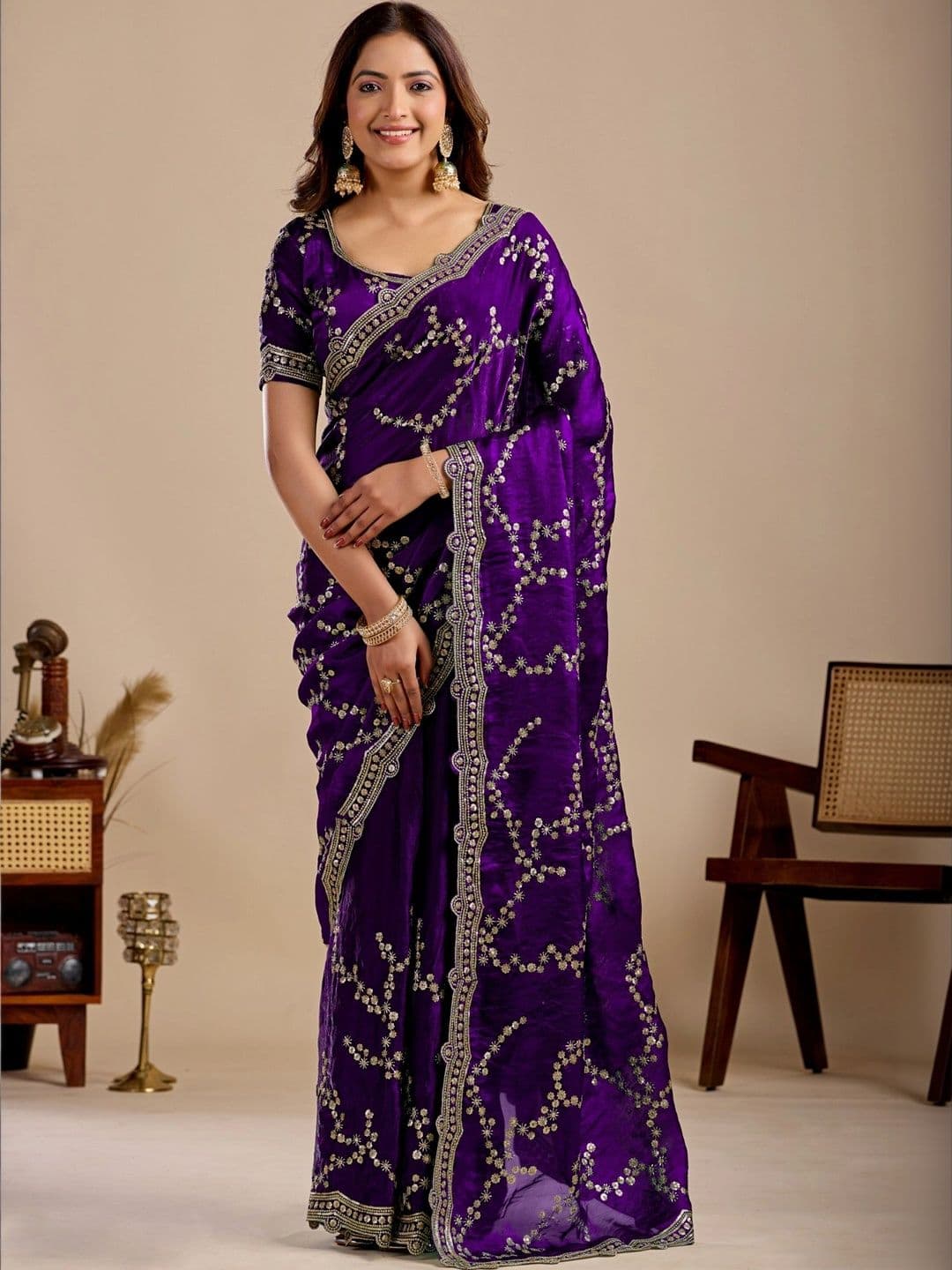 all about you Floral Embroidered Silk Blend Designer Saree - view 1