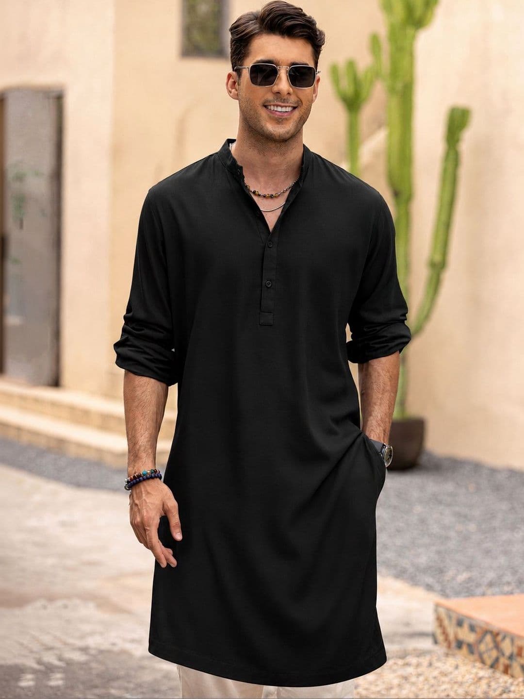 Anouk Men Pure Cotton Solid Knee Length Straight Kurta - view 1