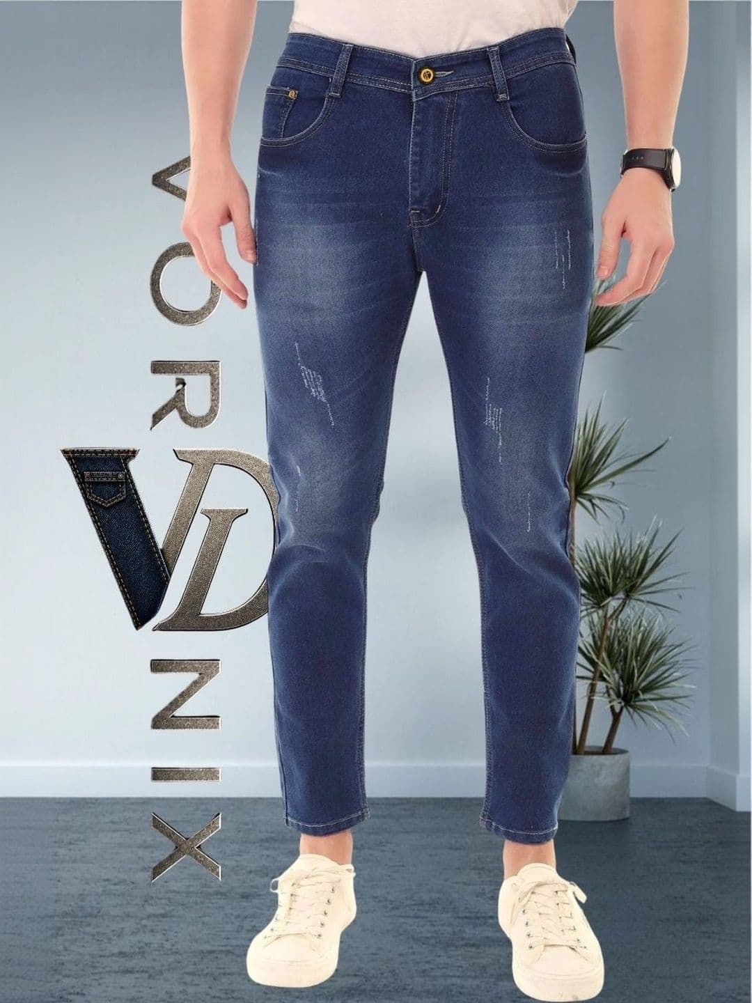 VORNIX DENIM Men Relaxed Fit Mid-Rise Low Distress Stretchable Jeans - view 1