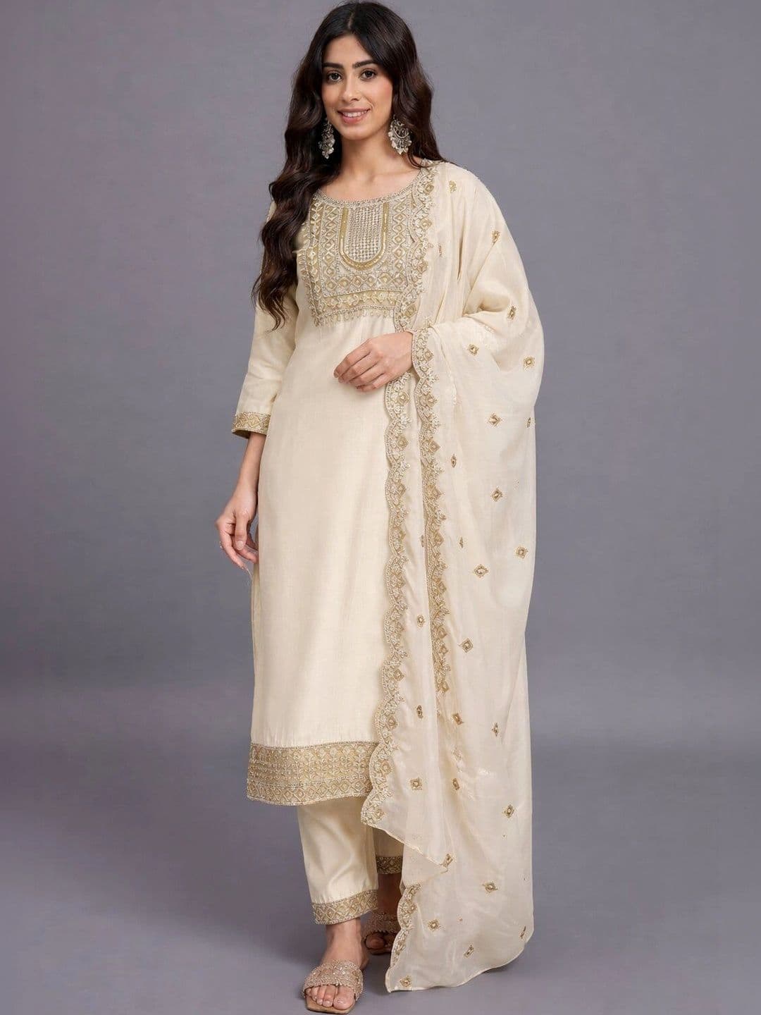 KALINI Women Ethnic Motifs Embroidered Regular Kurta with Trousers & With Dupatta - view 1