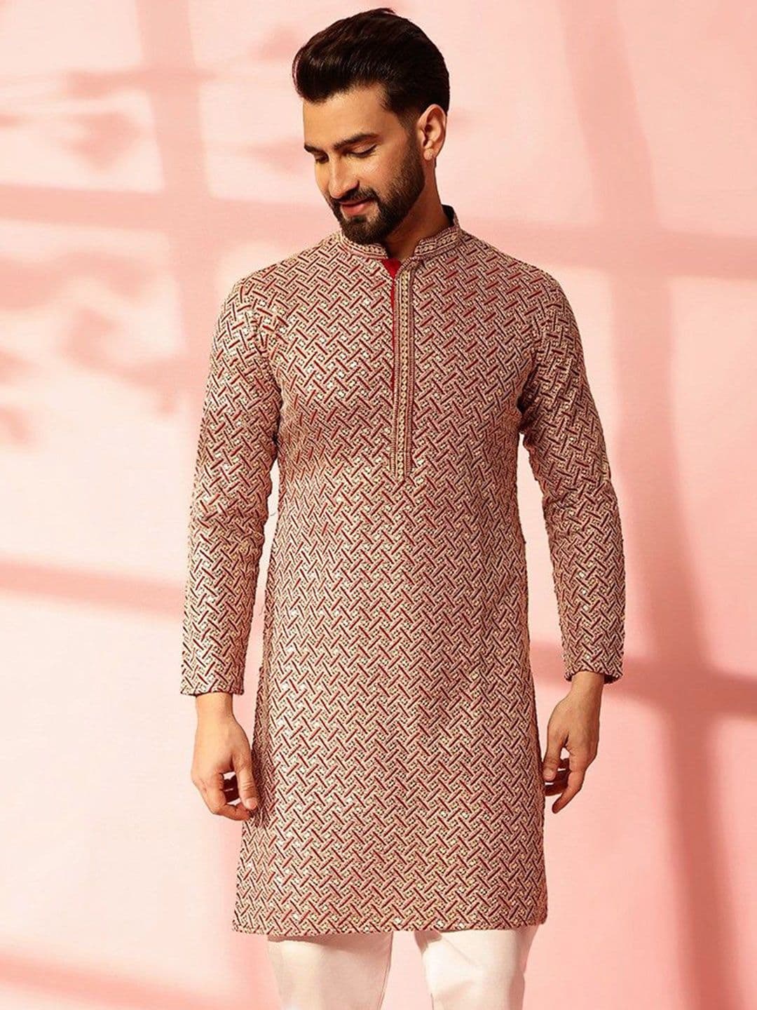 Anouk Geometric Embroidered Sequinned Cotton Straight Kurta - view 1