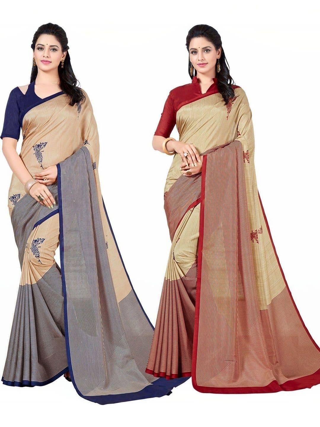 Novus Knitting Striped Embroidered Satin Saree - view 1