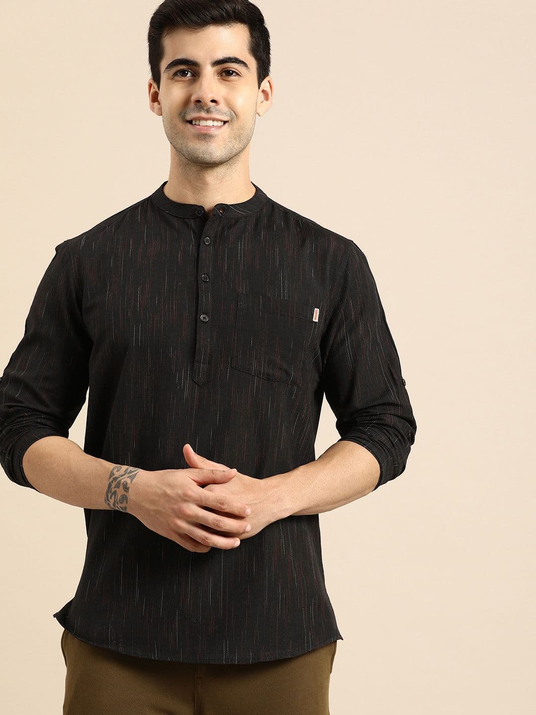 Anouk Men Black Woven Design Short Kurta - view 1