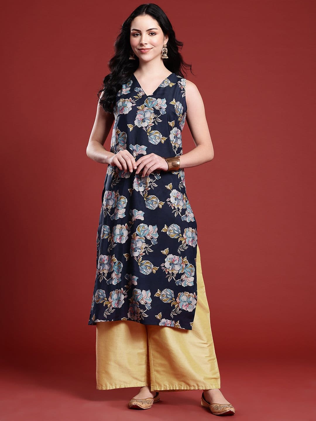 Anouk Floral Print Straight Kurta - view 1
