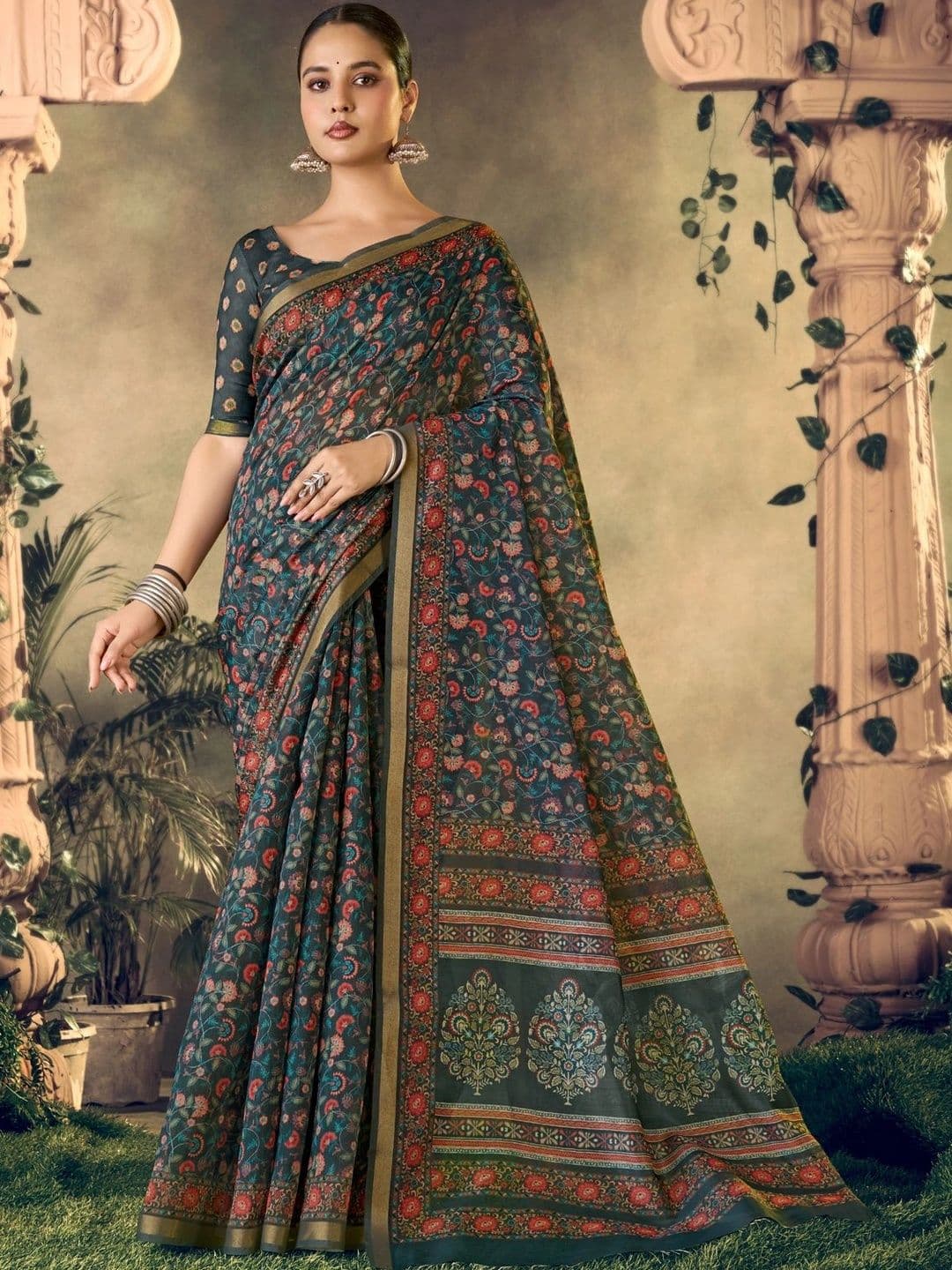 Vipul Floral Chanderi Saree - view 1