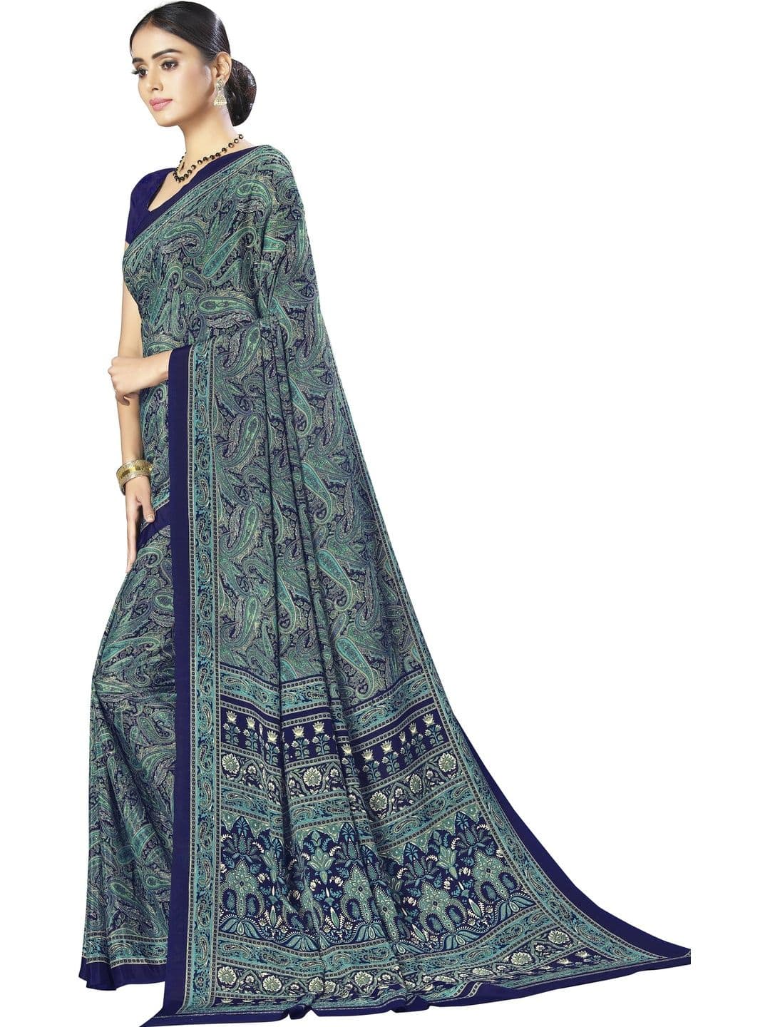 Novus Knitting Paisley Satin Saree - view 1